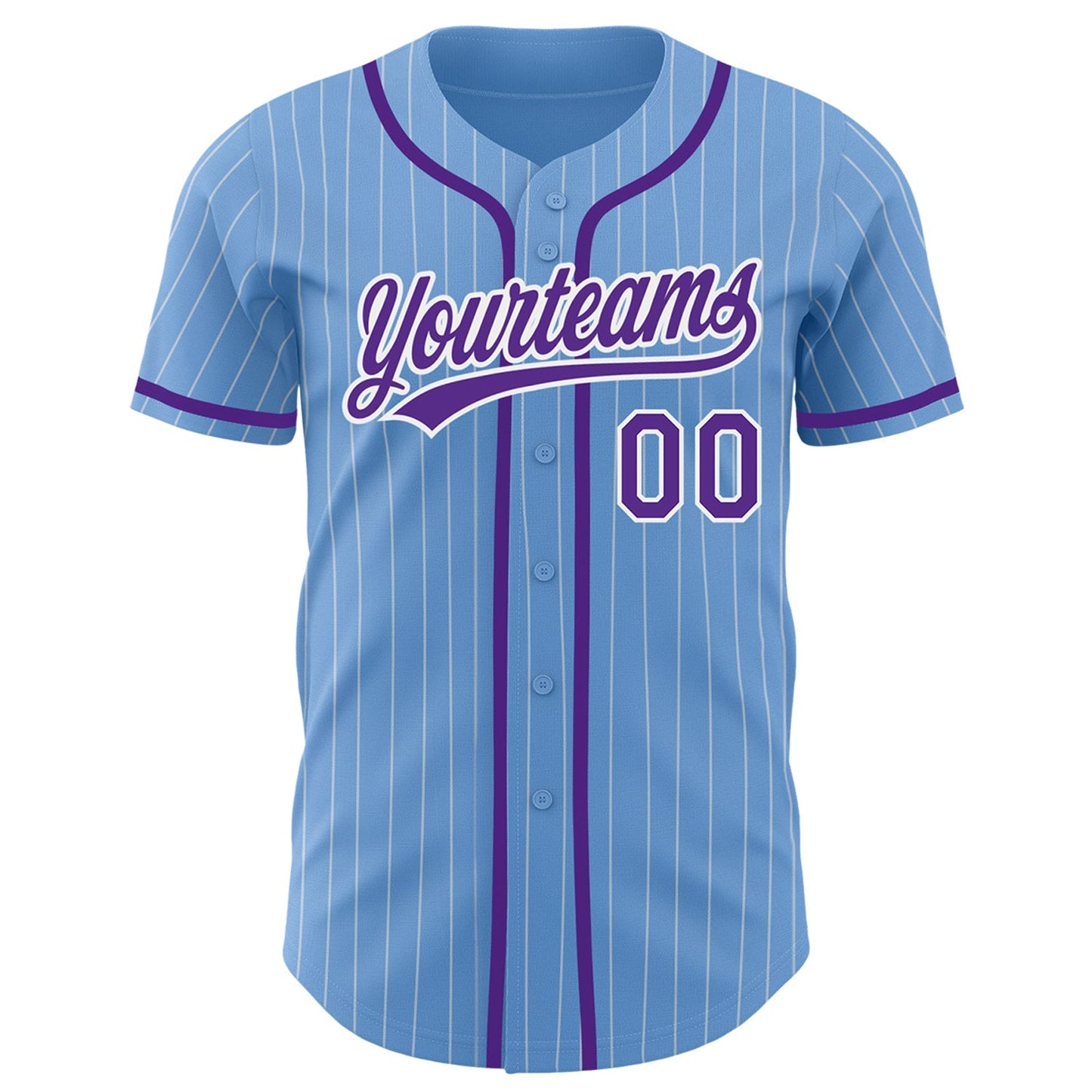 Custom Light Blue White Pinstripe Purple Authentic Baseball Jersey baseball jersey product view 2