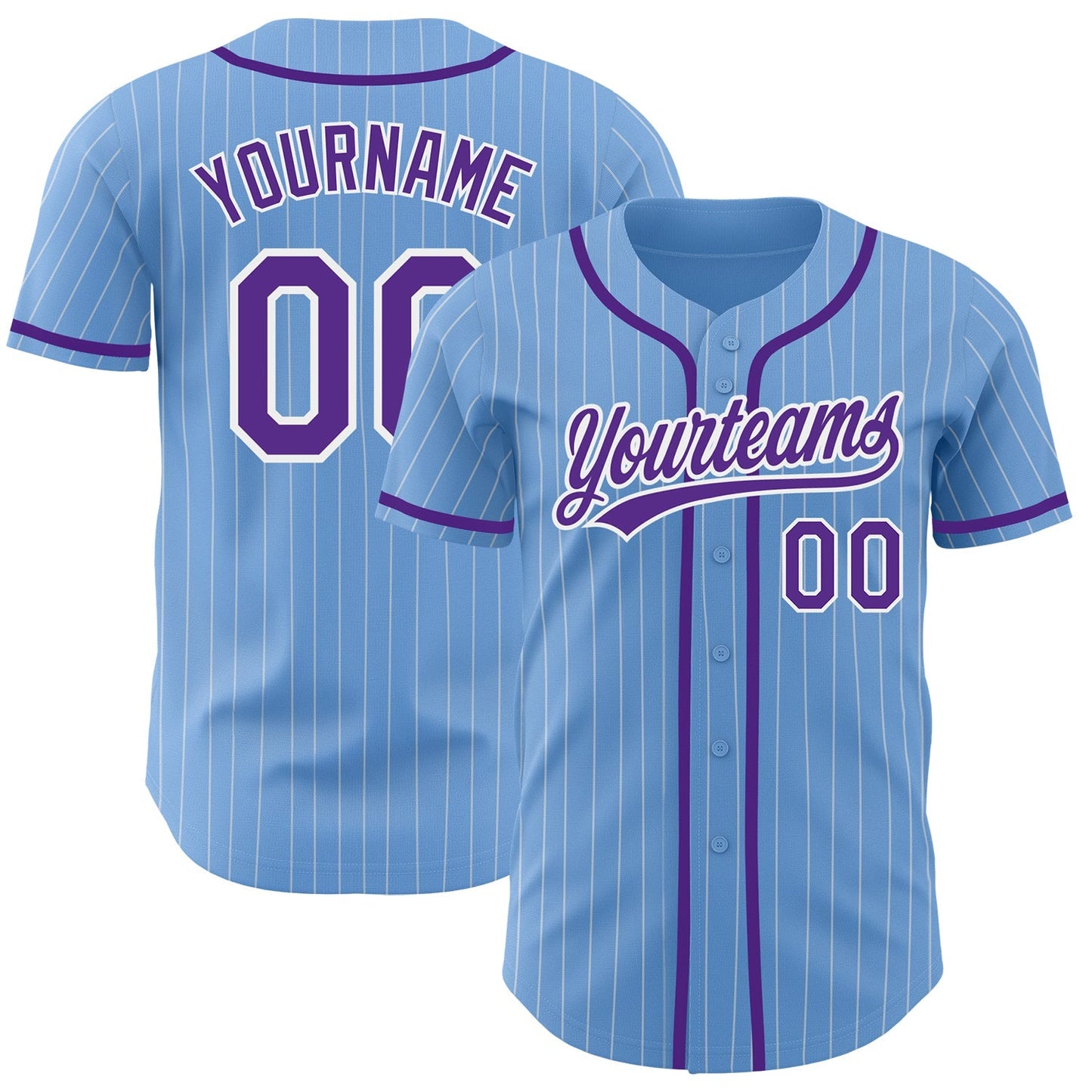 Custom Light Blue White Pinstripe Purple Authentic Baseball Jersey baseball jersey product view 1