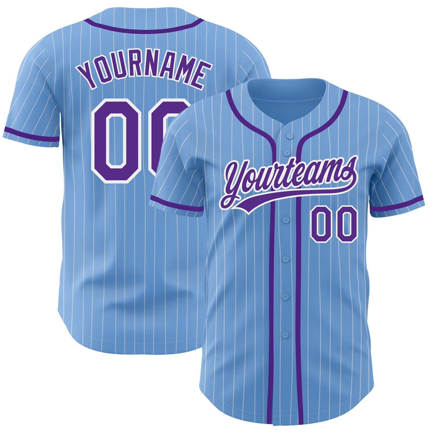 Custom Light Blue White Pinstripe Purple Authentic Baseball Jersey baseball jersey product view 1