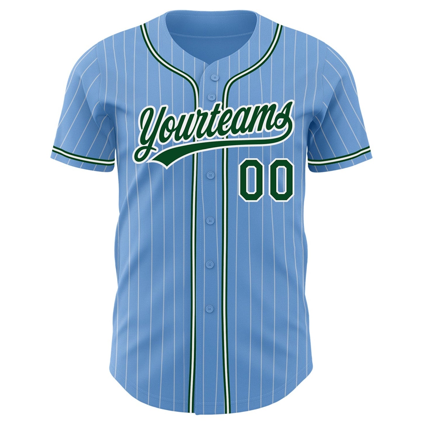 Custom Light Blue White Pinstripe Green Authentic Baseball Jersey baseball jersey product view 2