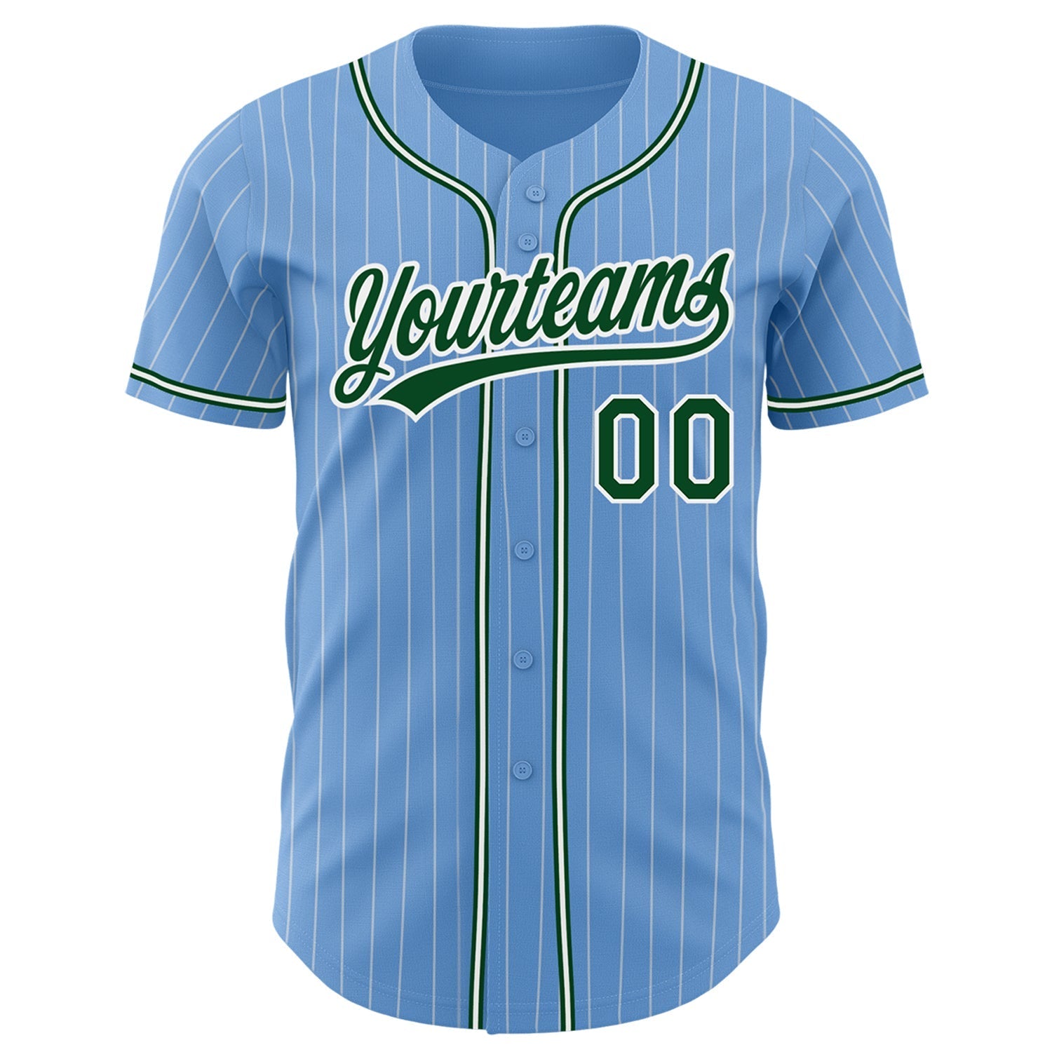 Custom Light Blue White Pinstripe Green Authentic Baseball Jersey baseball jersey product view 2