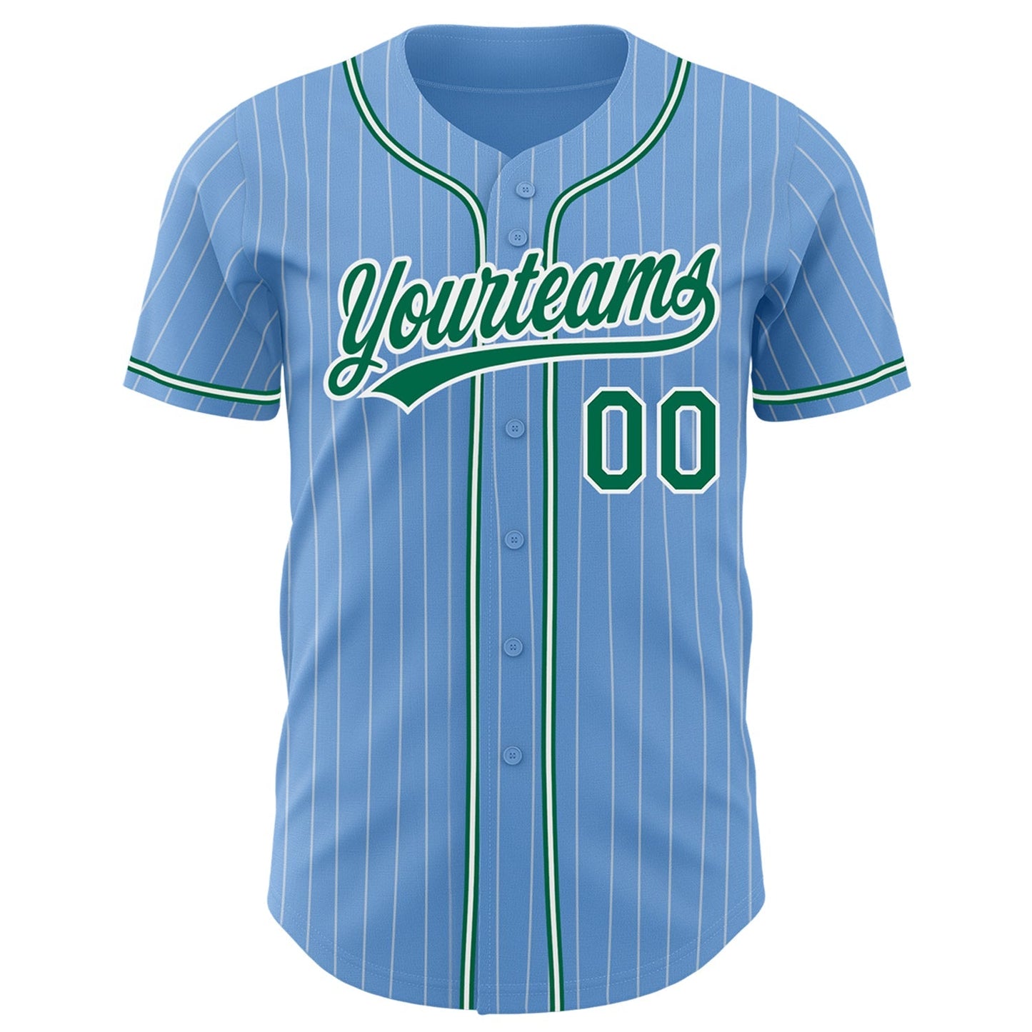 Custom Light Blue White Pinstripe Kelly Green Authentic Baseball Jersey baseball jersey product view 2
