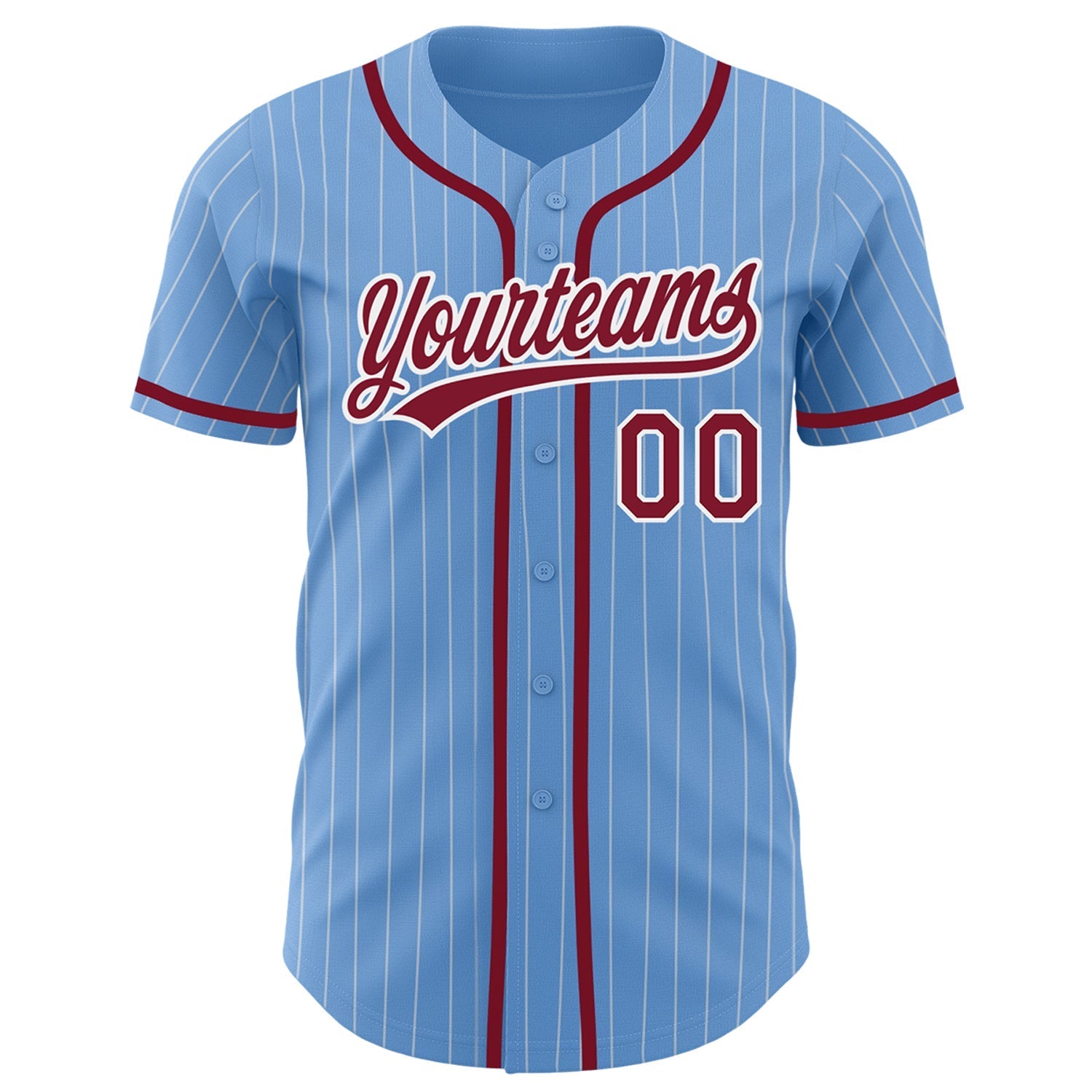 Custom Light Blue White Pinstripe Crimson Authentic Baseball Jersey baseball jersey product view 2
