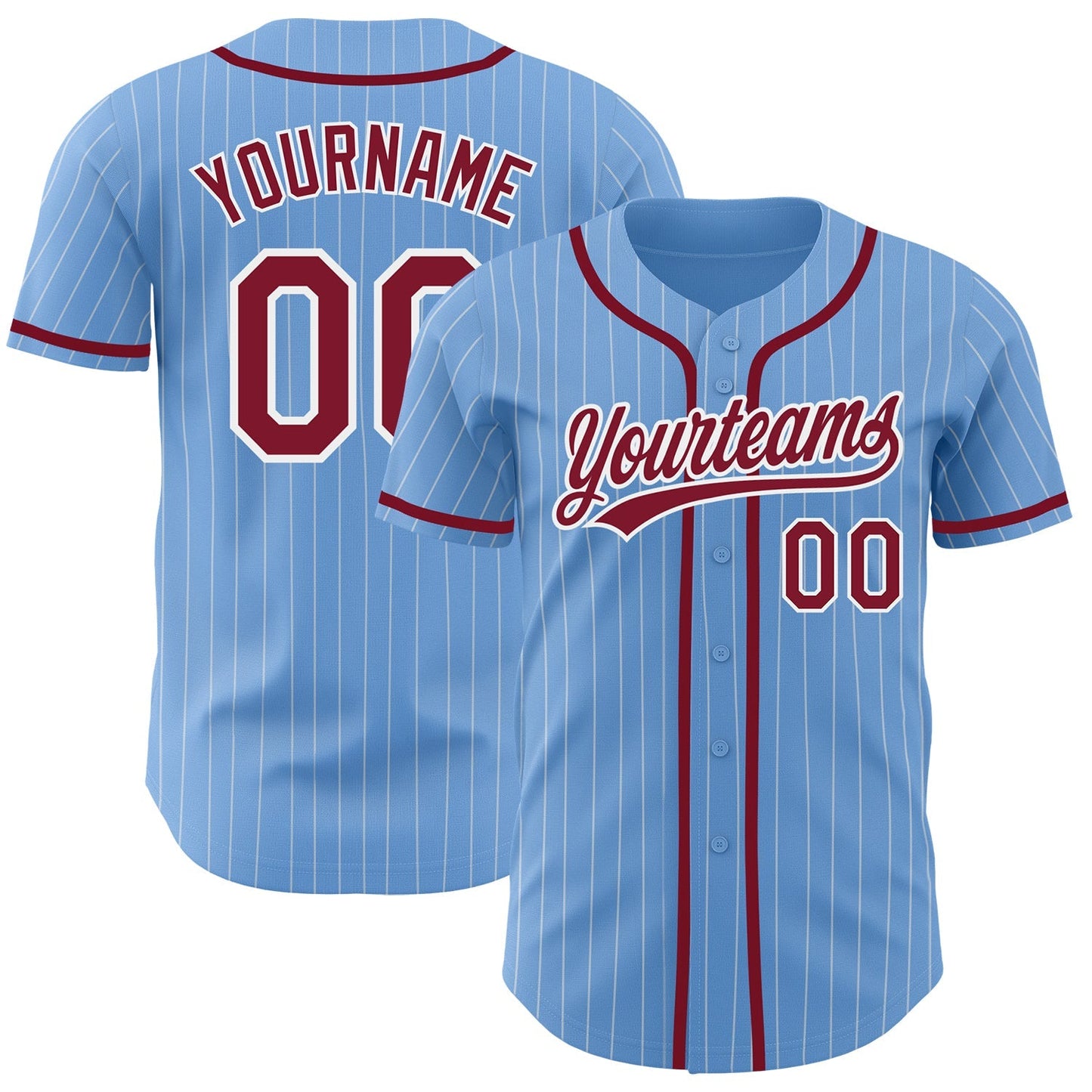 Custom Light Blue White Pinstripe Crimson Authentic Baseball Jersey baseball jersey product view 1