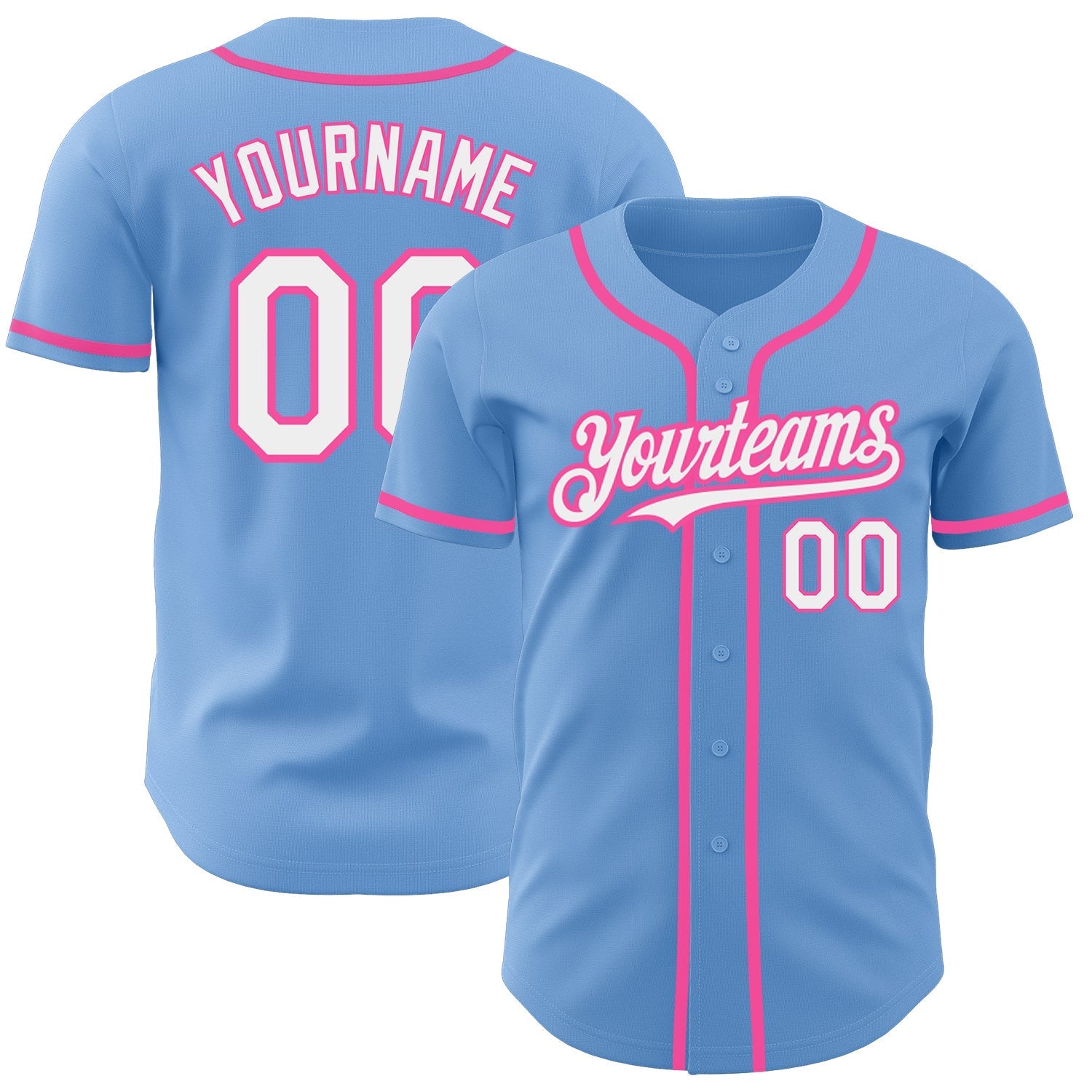 Custom Light Blue White-Pink Authentic Baseball Jersey baseball jersey product view 1