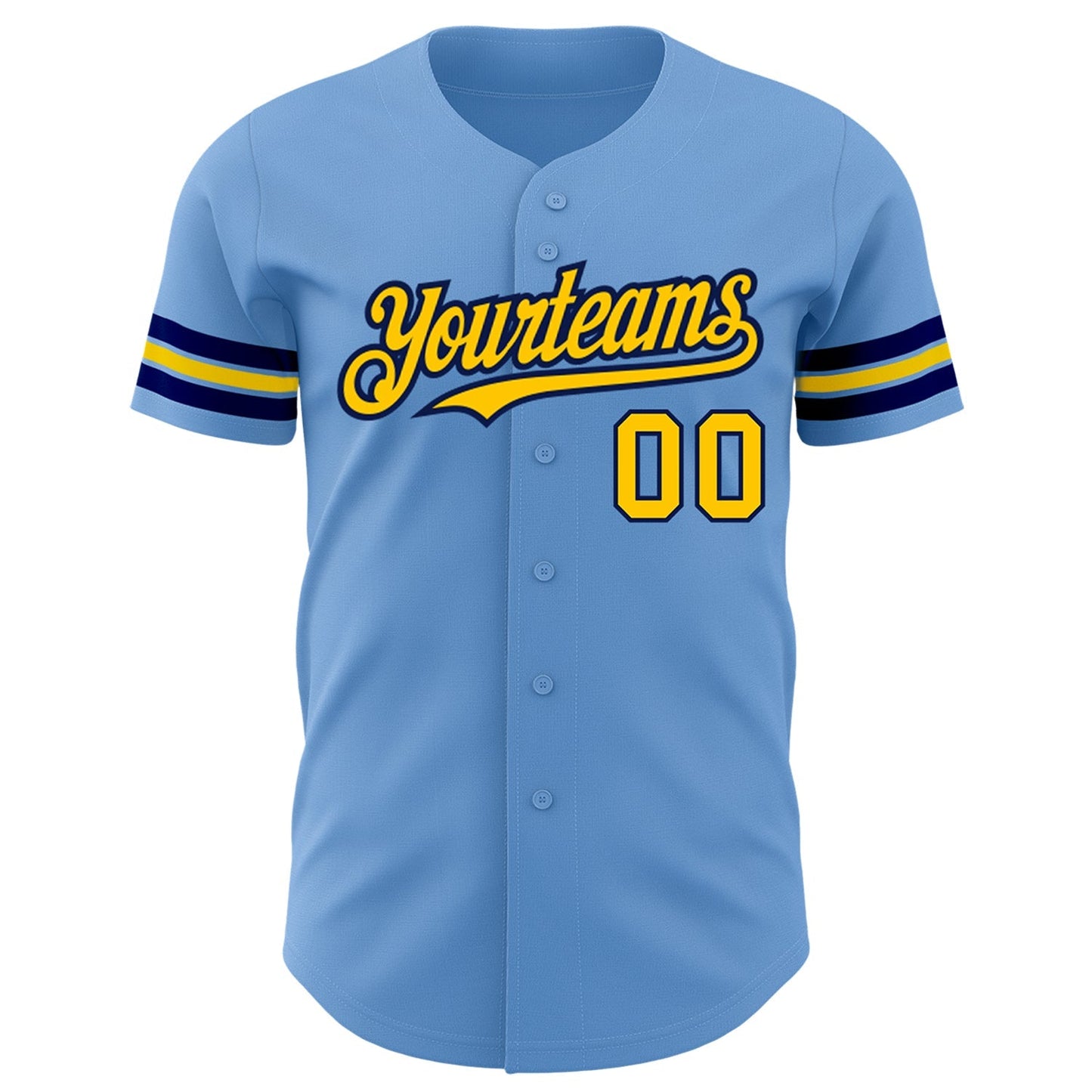 Custom Light Blue Yellow-Navy Authentic Baseball Jersey baseball jersey product view 2