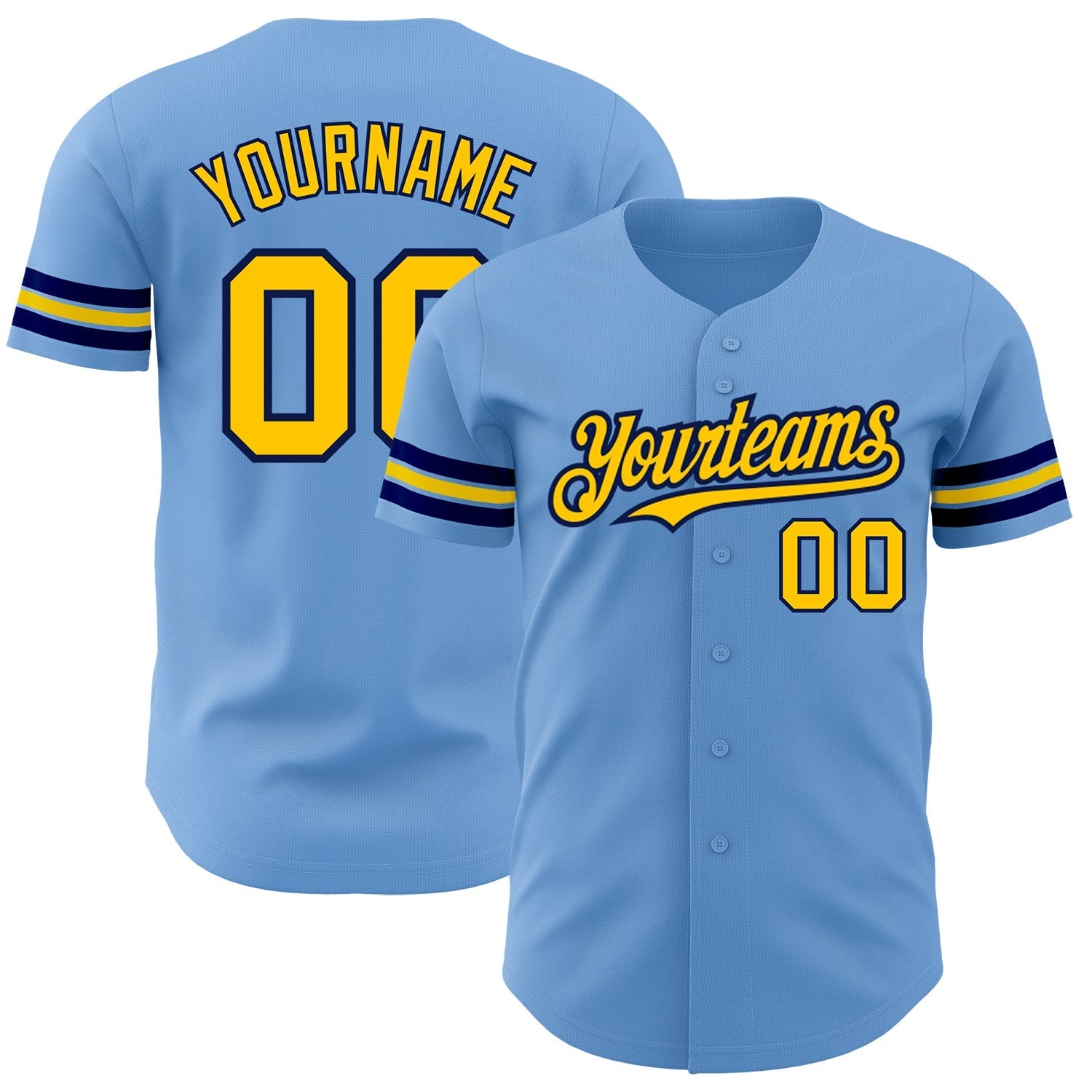 Custom Light Blue Yellow-Navy Authentic Baseball Jersey baseball jersey product view 1