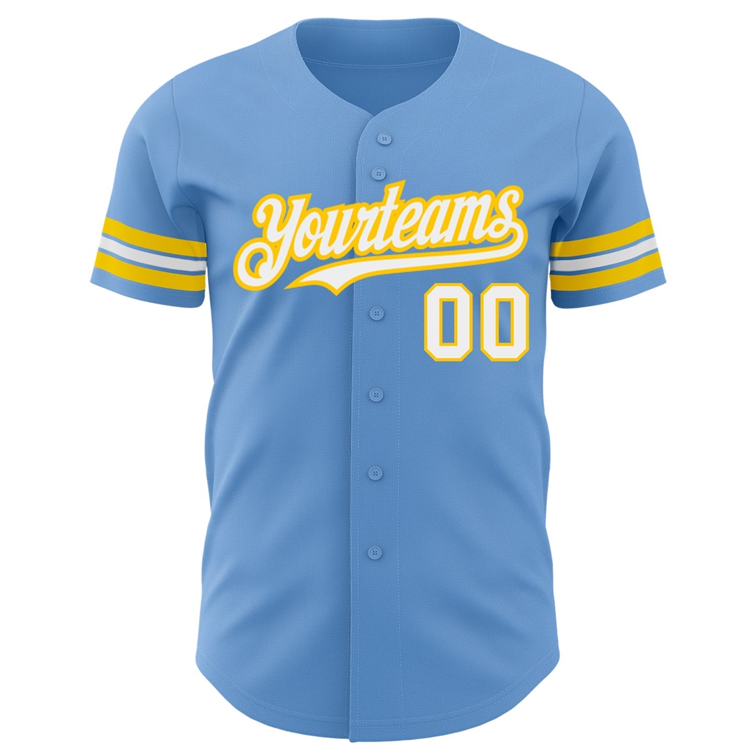 Custom Light Blue White-Yellow Authentic Baseball Jersey baseball jersey product view 2