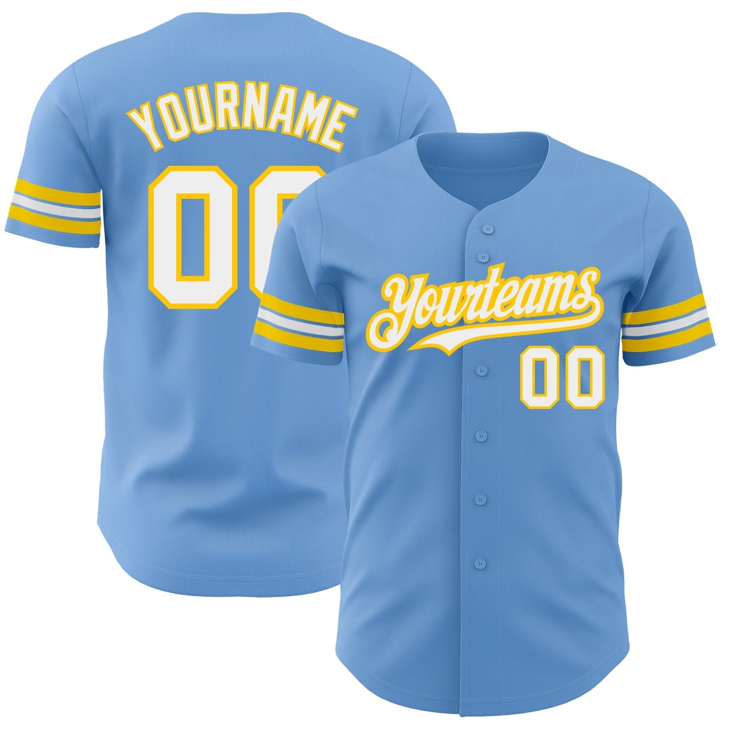Custom Light Blue White-Yellow Authentic Baseball Jersey baseball jersey product view 1