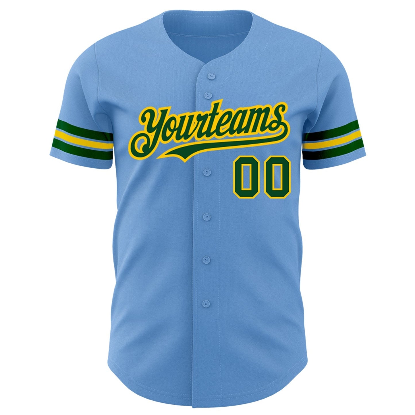 Custom Light Blue Green-Yellow Authentic Baseball Jersey baseball jersey product view 2