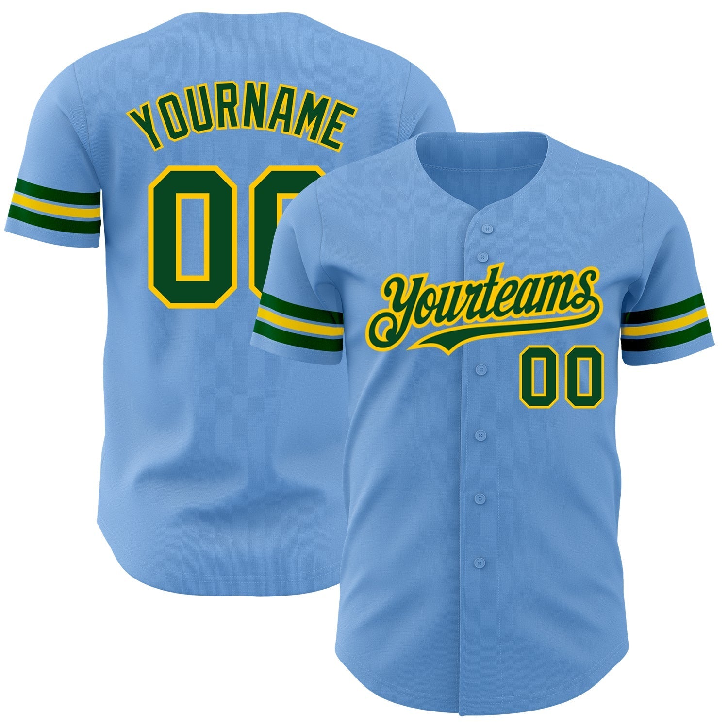 Custom Light Blue Green-Yellow Authentic Baseball Jersey baseball jersey product view 1