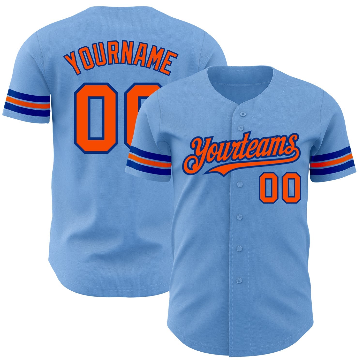 Custom Light Blue Orange-Royal Authentic Baseball Jersey baseball jersey product view 1