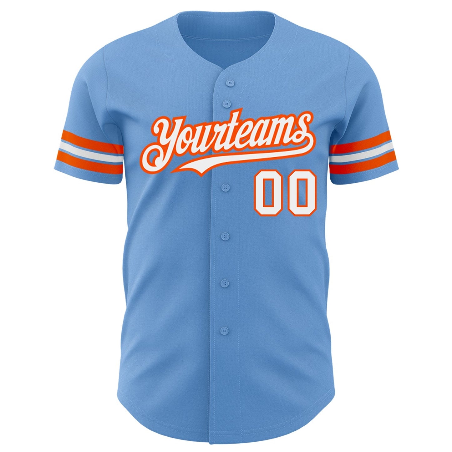 Custom Light Blue White-Orange Authentic Baseball Jersey baseball jersey product view 2