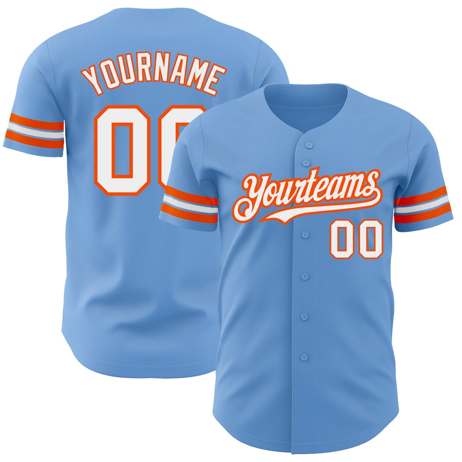 Custom Light Blue White-Orange Authentic Baseball Jersey baseball jersey product view 1