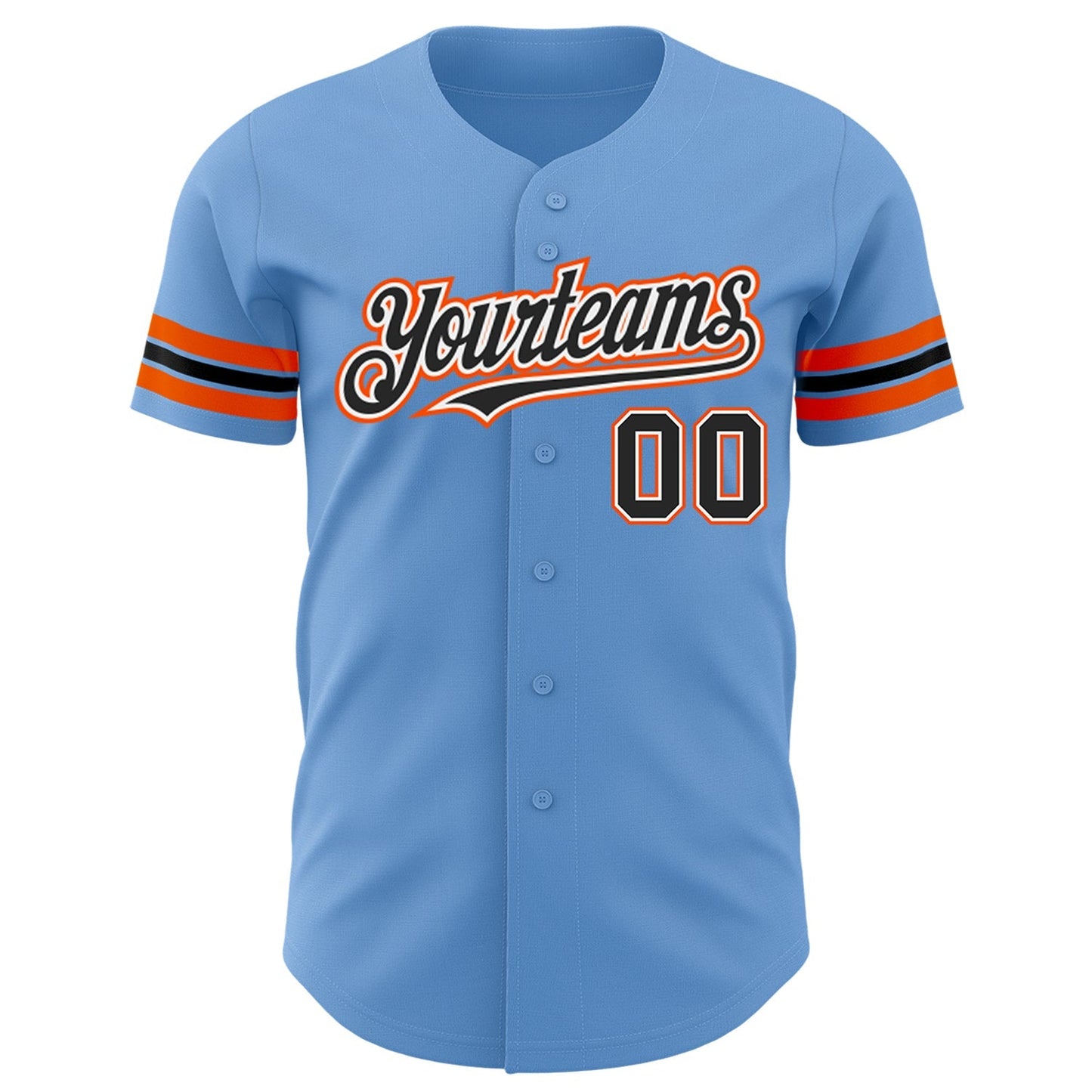 Custom Light Blue Black-Orange Authentic Baseball Jersey baseball jersey product view 2
