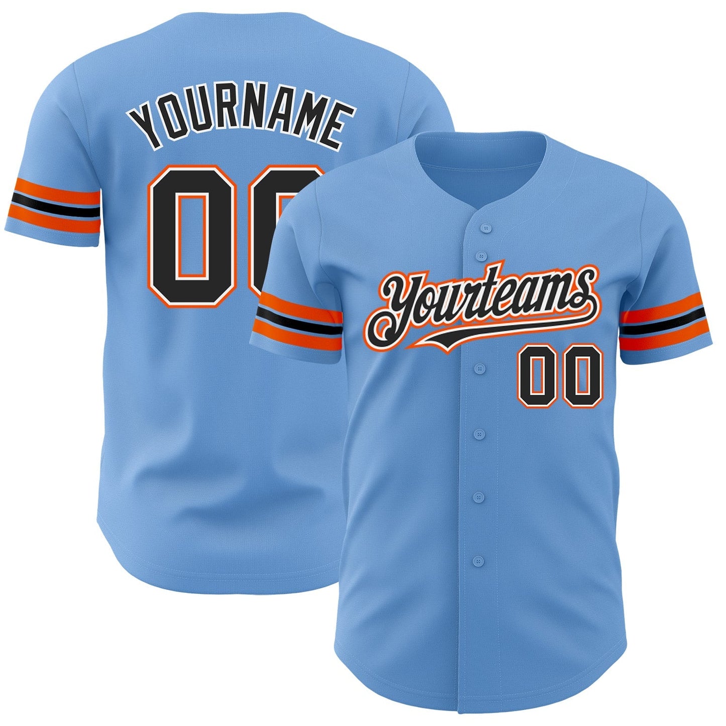 Custom Light Blue Black-Orange Authentic Baseball Jersey baseball jersey product view 1