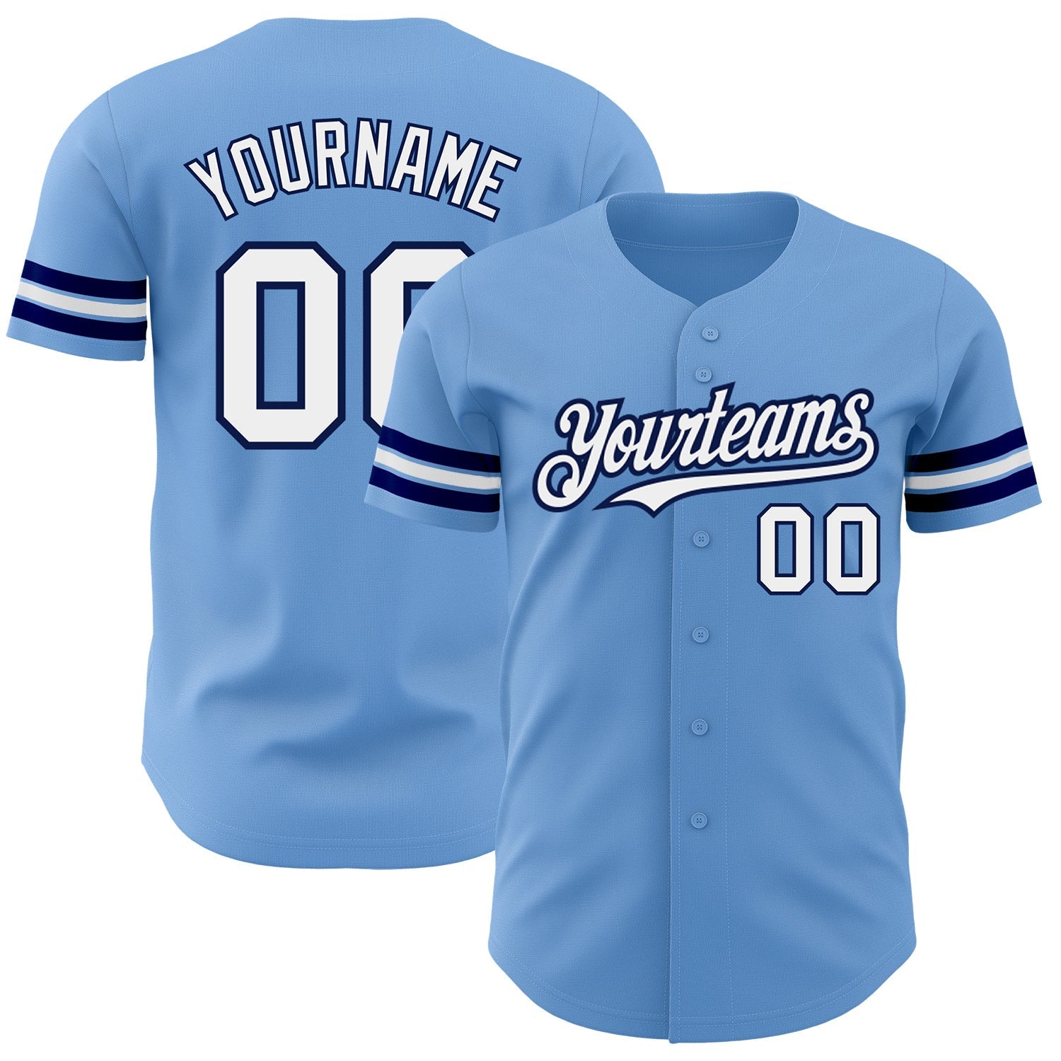 Custom Light Blue White-Navy Authentic Baseball Jersey baseball jersey product view 1