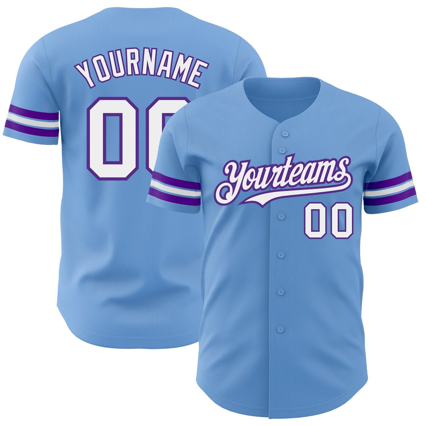 Custom Light Blue White-Purple Authentic Baseball Jersey baseball jersey product view 1