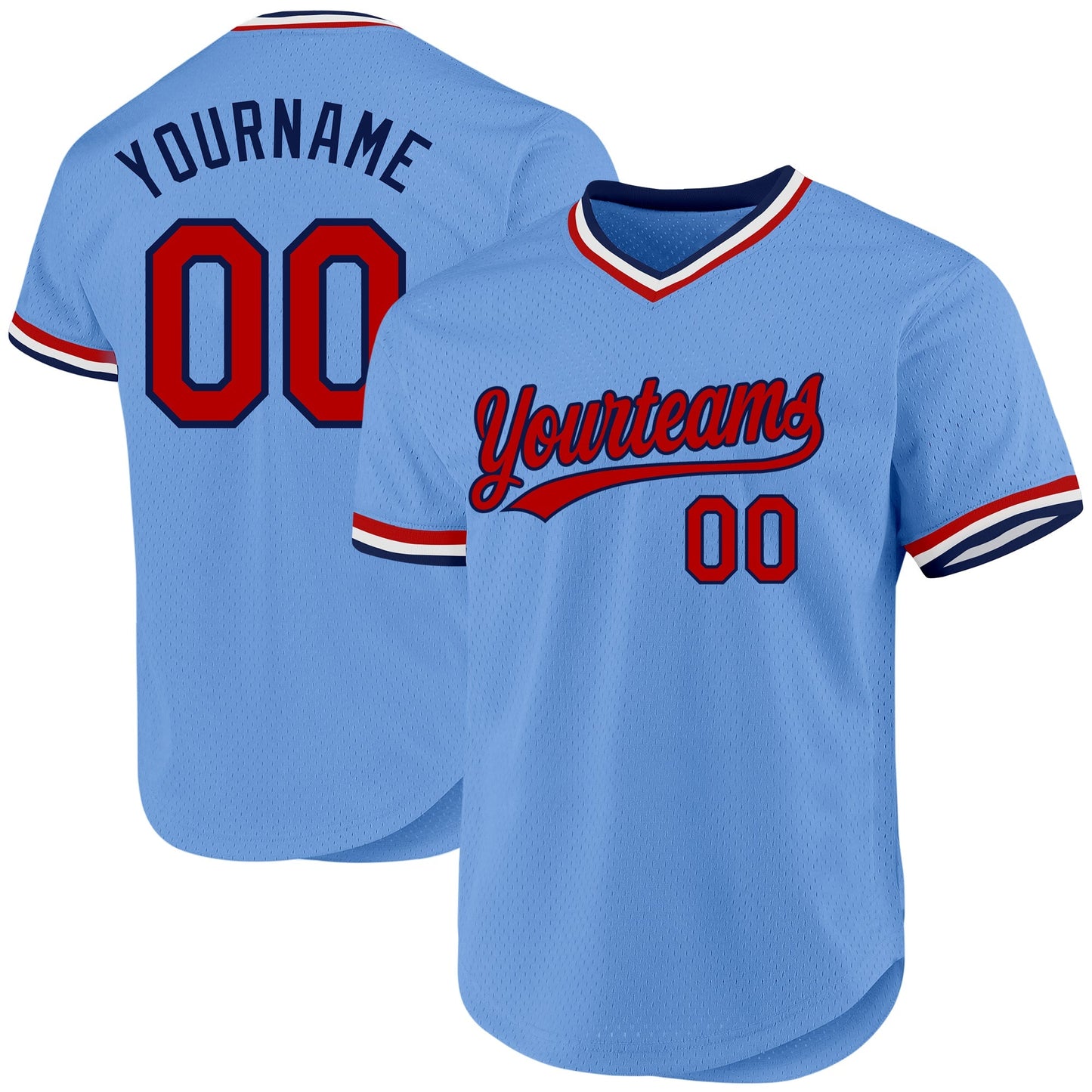 Custom Light Blue Red-Navy Authentic Throwback Baseball Jersey baseball jersey product view 1