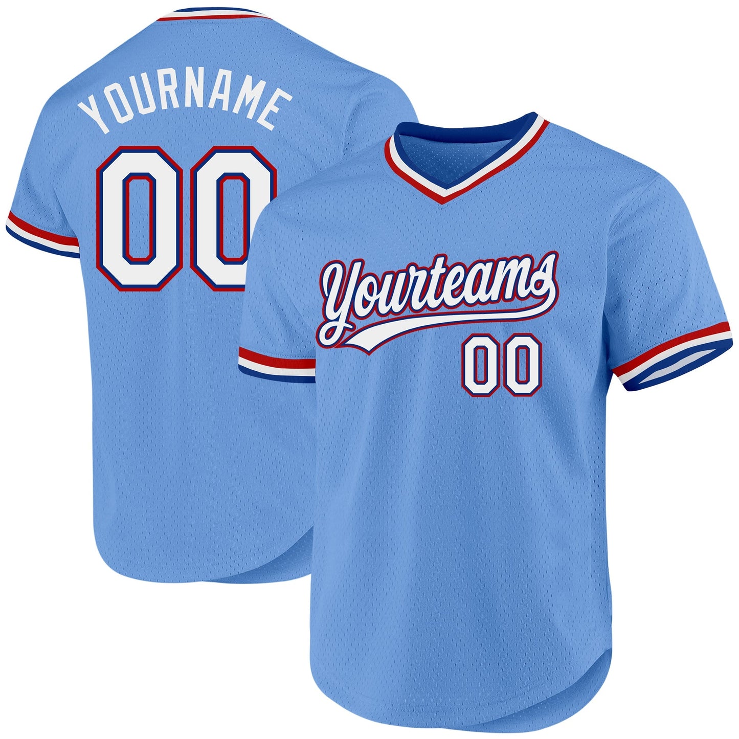 Custom Light Blue Royal-Red Authentic Throwback Baseball Jersey baseball jersey product view 1