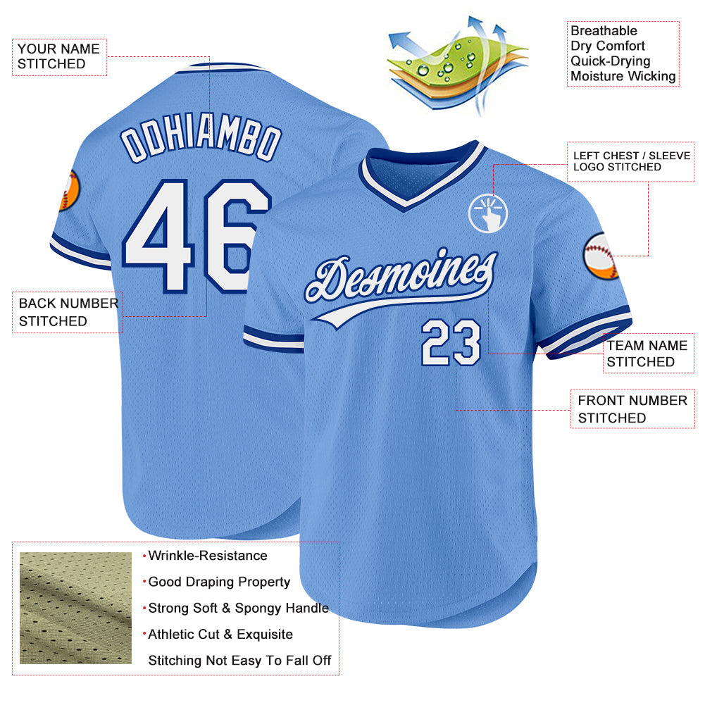 Custom Light Blue White-Royal Authentic Throwback Baseball Jersey baseball jersey product view 3