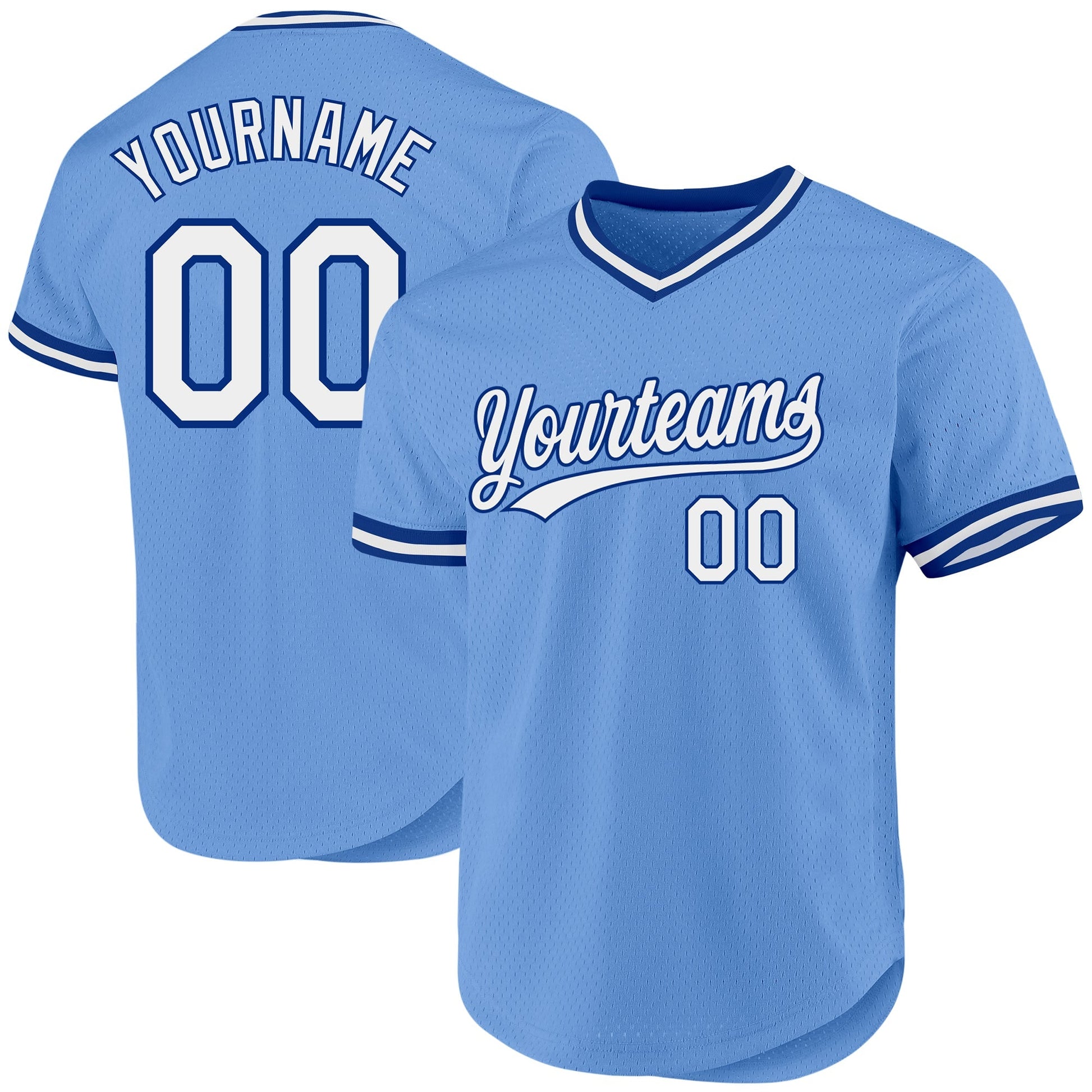 Custom Light Blue White-Royal Authentic Throwback Baseball Jersey baseball jersey product view 1