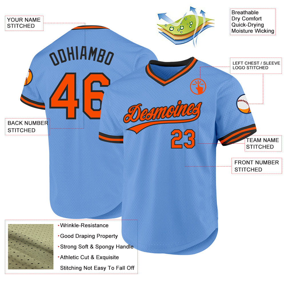 Custom Light Blue Orange-Black Authentic Throwback Baseball Jersey baseball jersey product view 3
