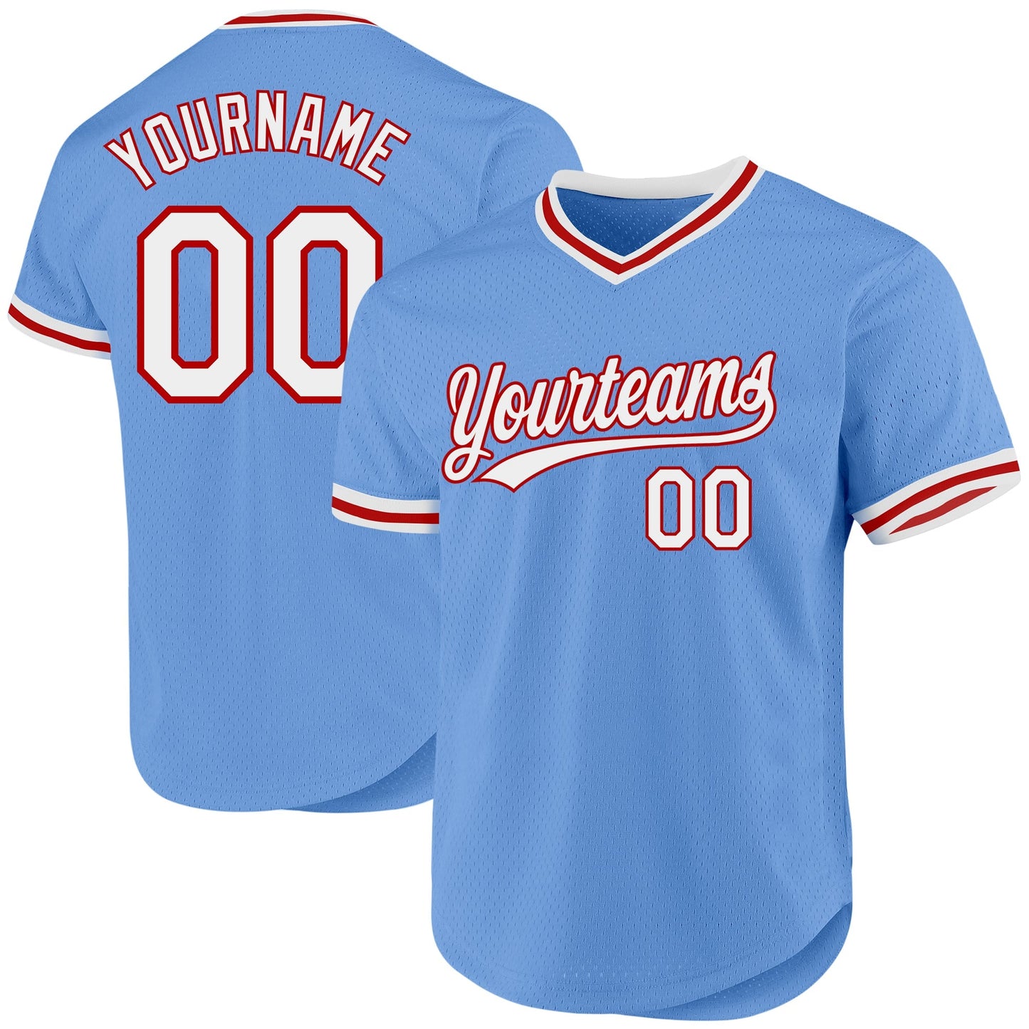 Custom Light Blue White-Red Authentic Throwback Baseball Jersey baseball jersey product view 1
