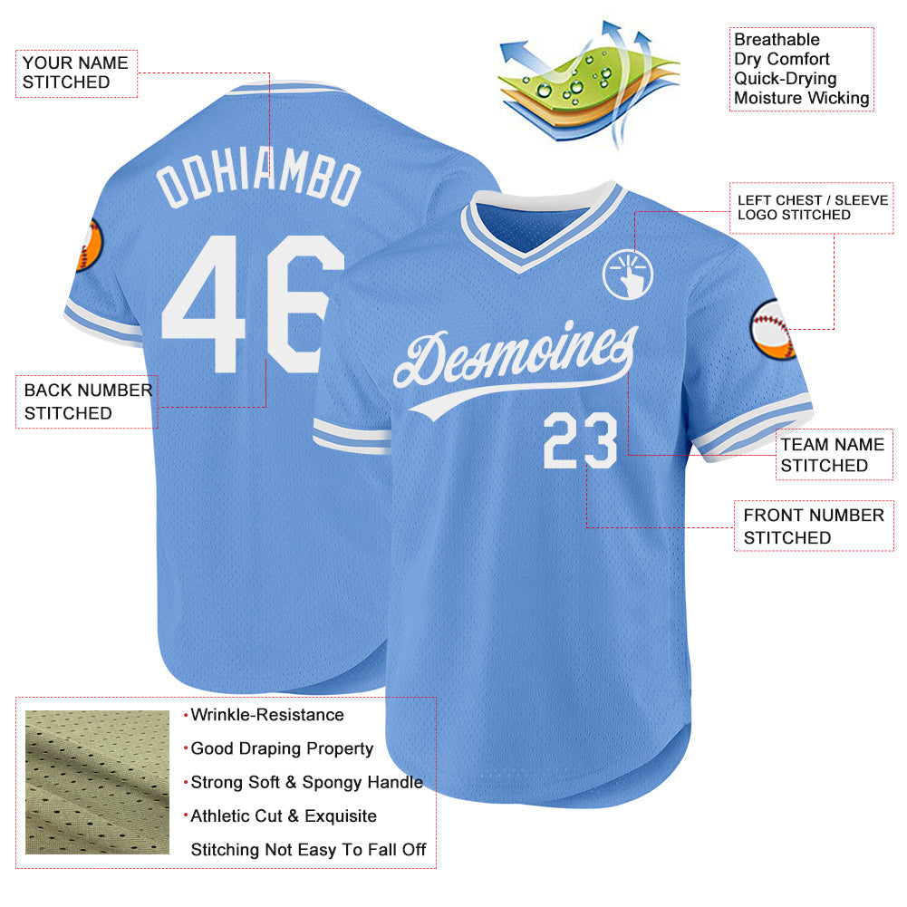 Custom Light Blue White Authentic Throwback Baseball Jersey baseball jersey product view 3