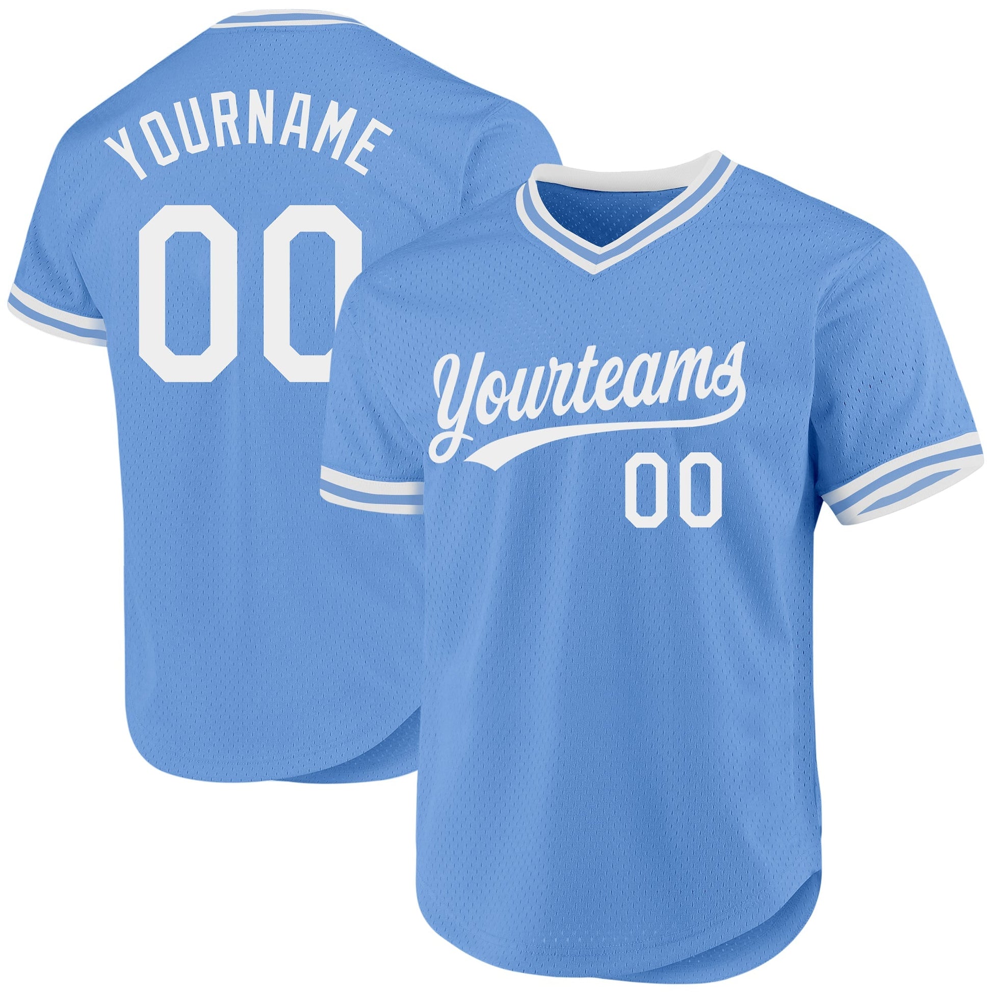 Custom Light Blue White Authentic Throwback Baseball Jersey baseball jersey product view 1