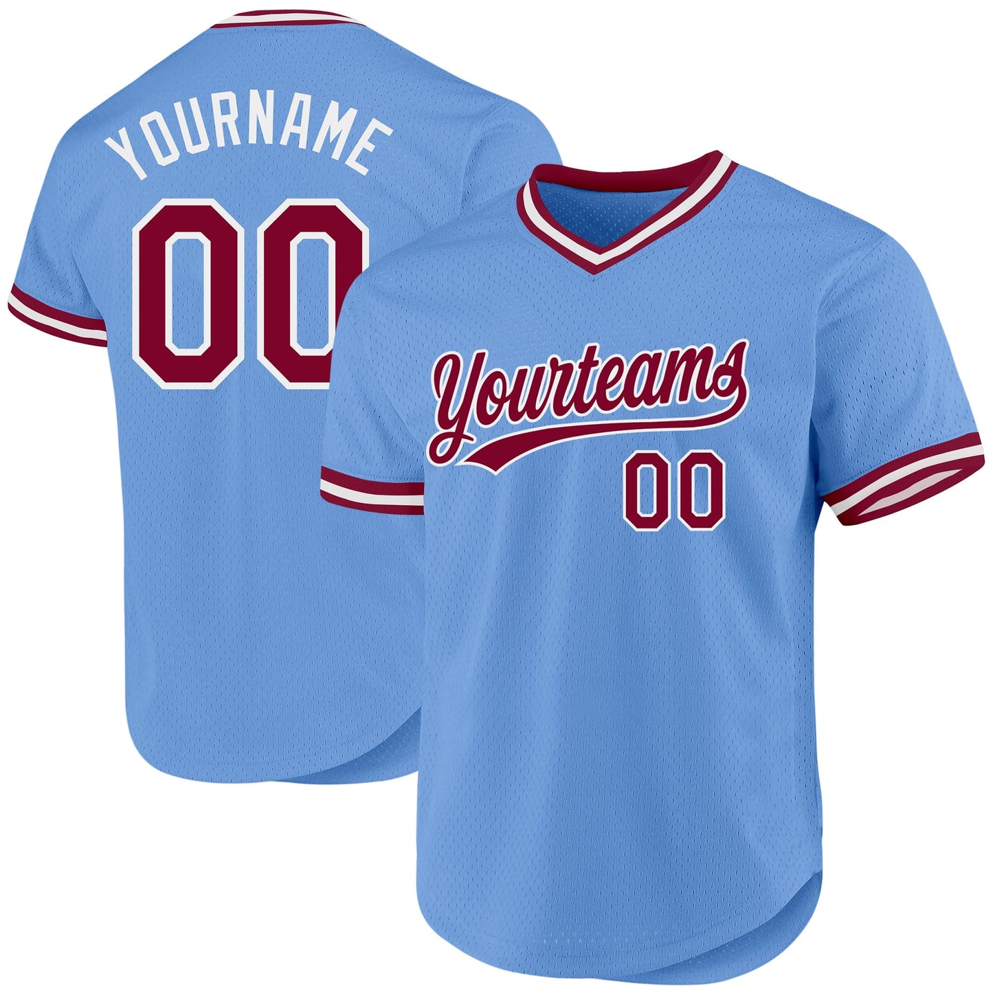 Custom Light Blue Maroon-White Authentic Throwback Baseball Jersey baseball jersey product view 1