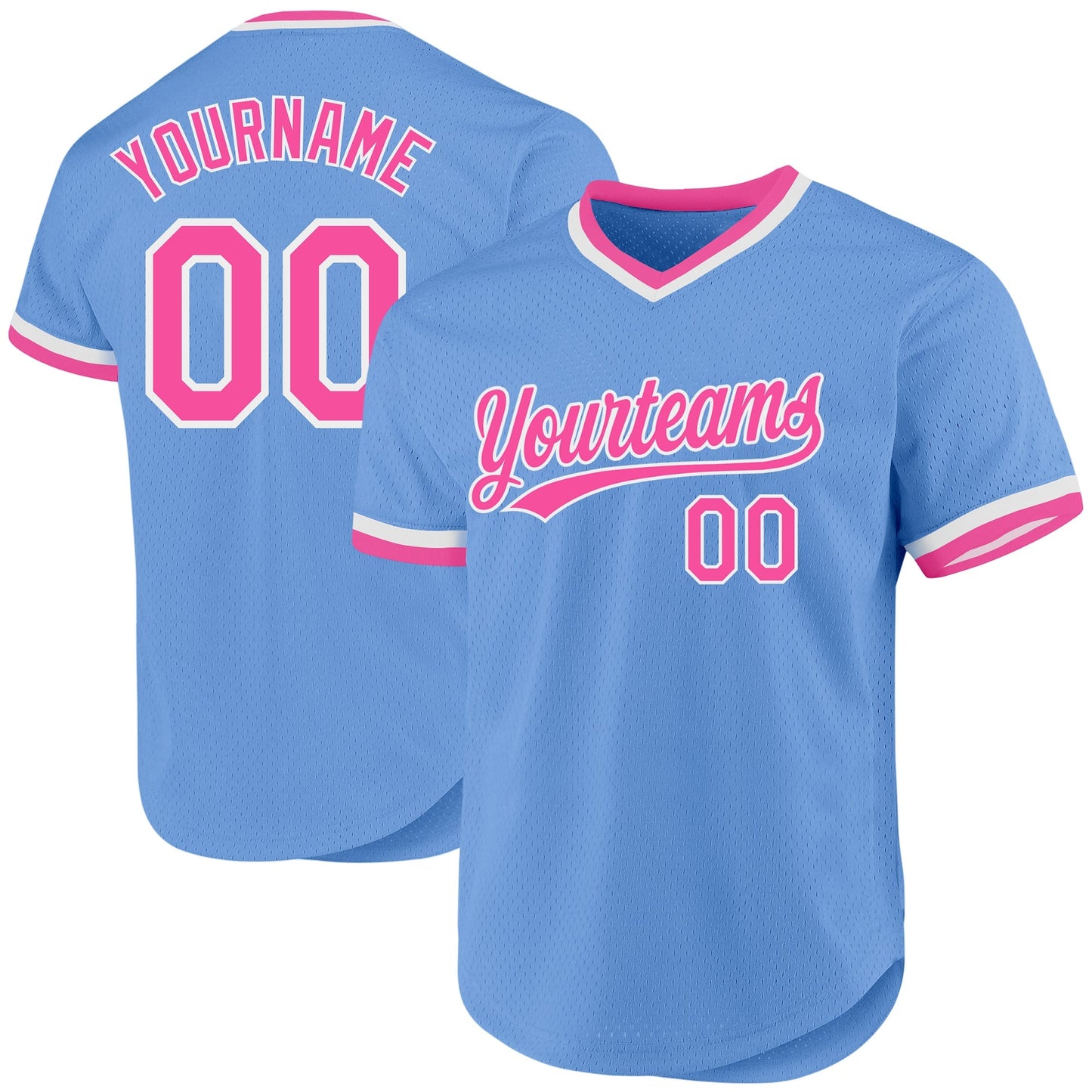Custom Light Blue Pink-White Authentic Throwback Baseball Jersey baseball jersey product view 1
