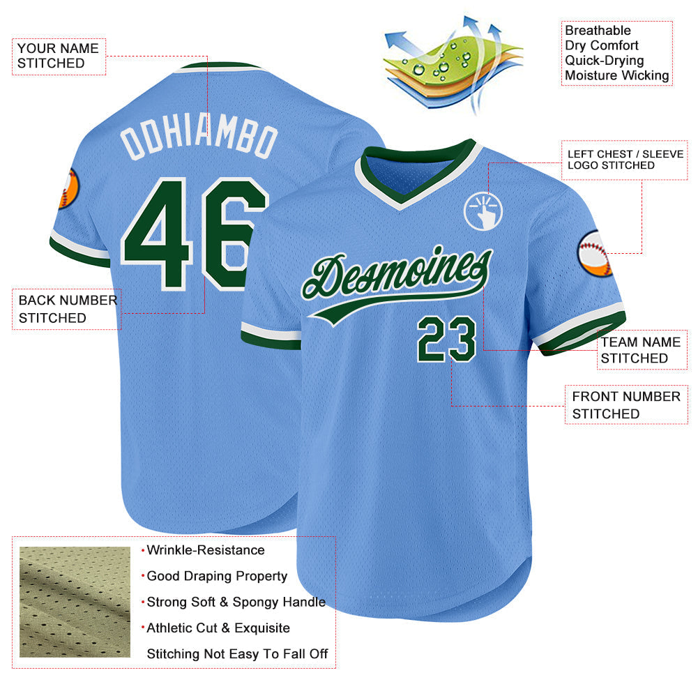 Custom Light Blue Green-White Authentic Throwback Baseball Jersey baseball jersey product view 3