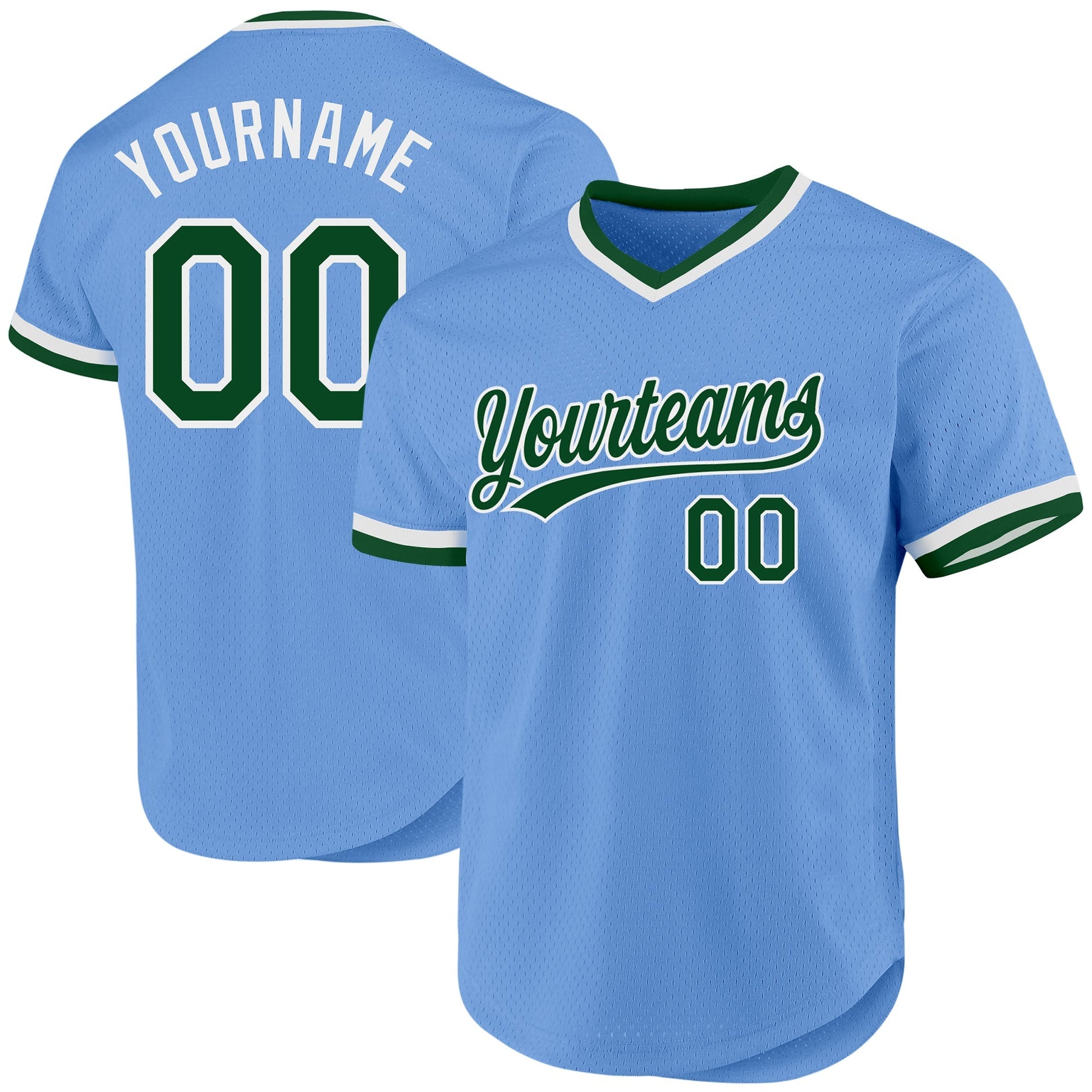 Custom Light Blue Green-White Authentic Throwback Baseball Jersey baseball jersey product view 1