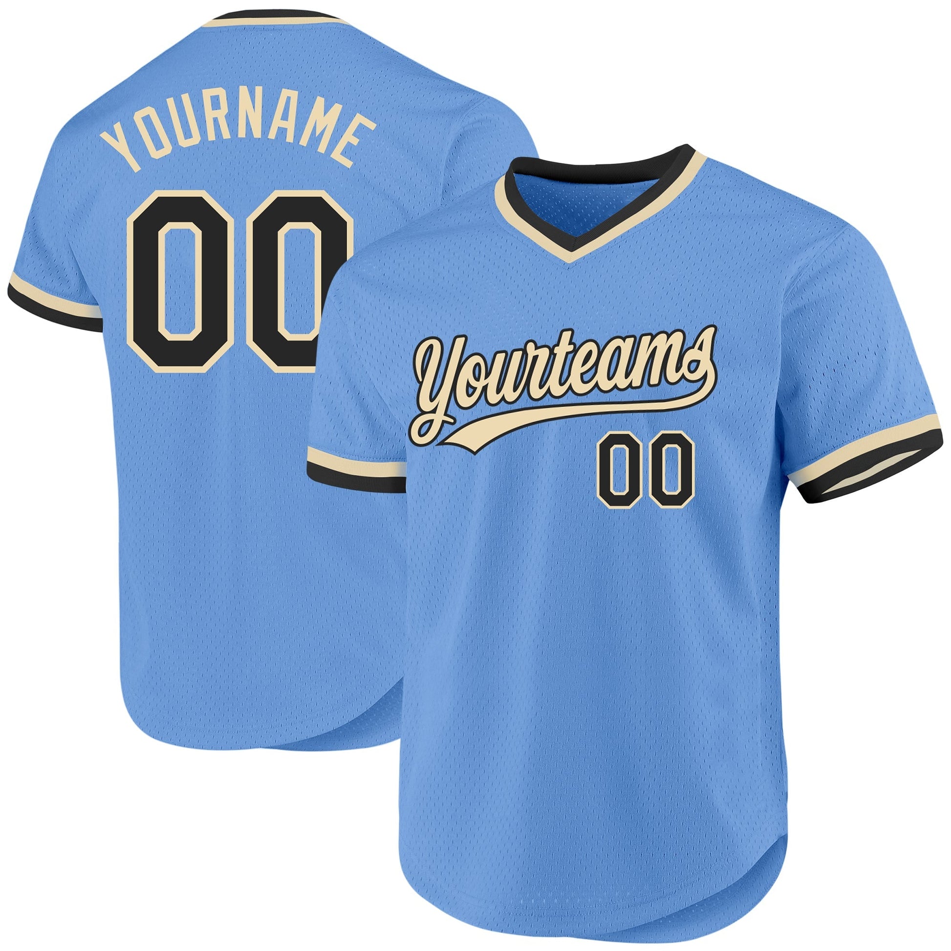 Custom Light Blue Black-Cream Authentic Throwback Baseball Jersey baseball jersey product view 1