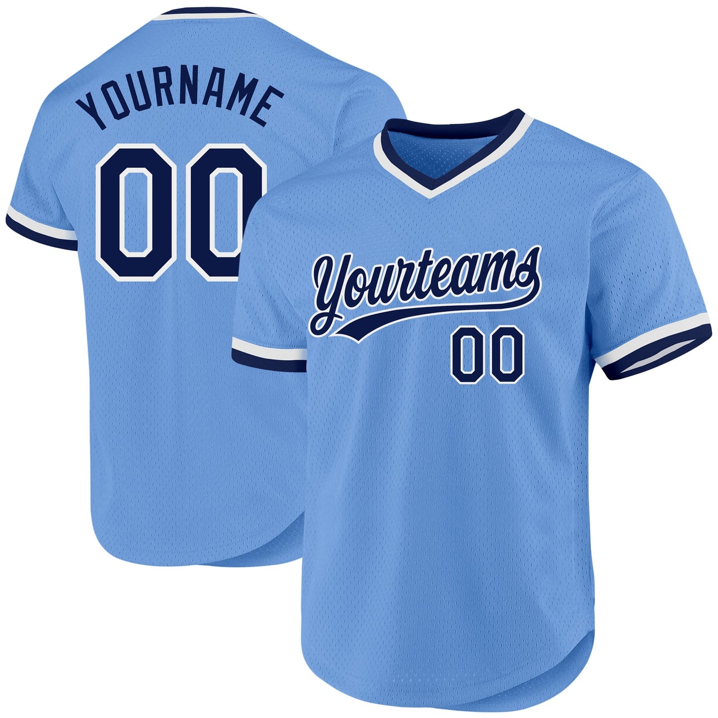 Custom Light Blue Navy-White Authentic Throwback Baseball Jersey baseball jersey product view 1