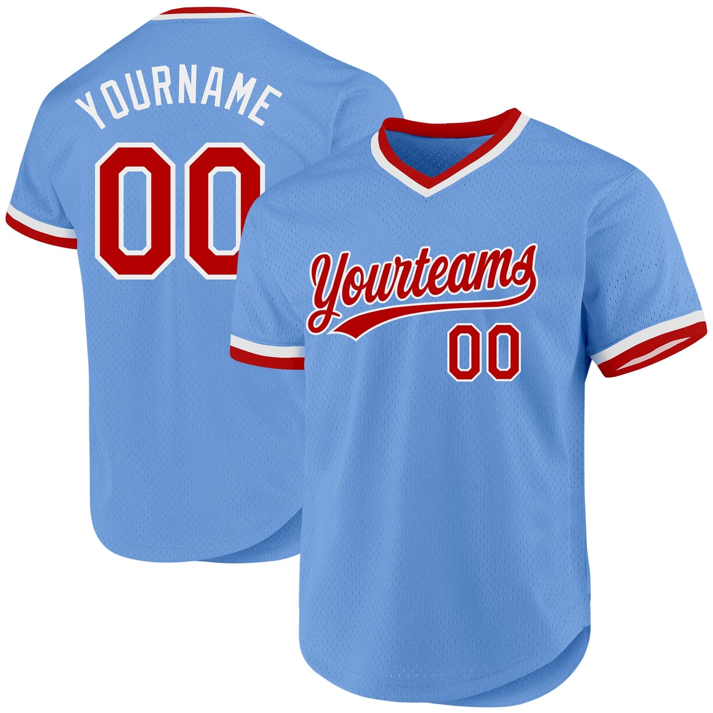 Custom Light Blue Red-White Authentic Throwback Baseball Jersey baseball jersey product view 1