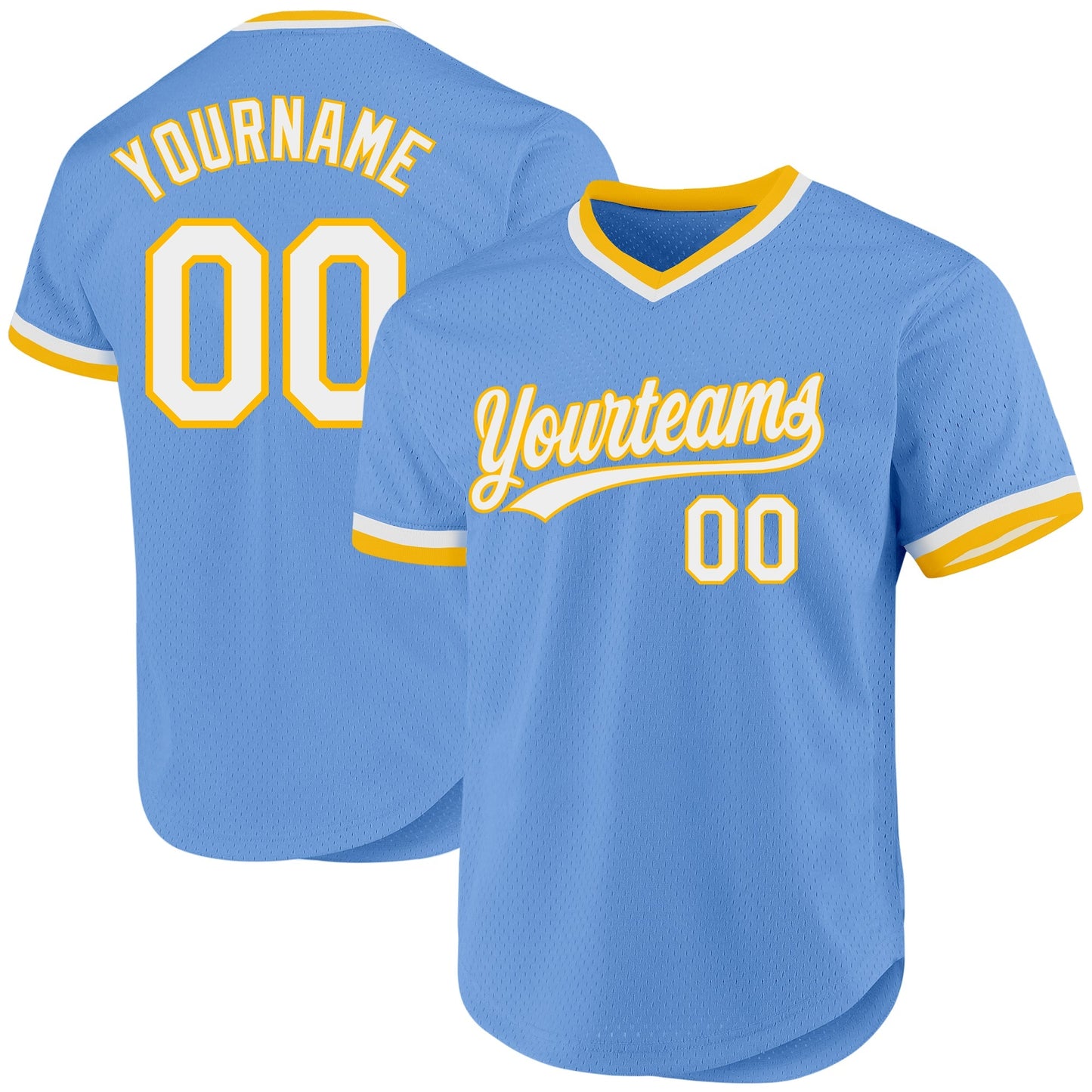 Custom Light Blue White-Gold Authentic Throwback Baseball Jersey baseball jersey product view 1