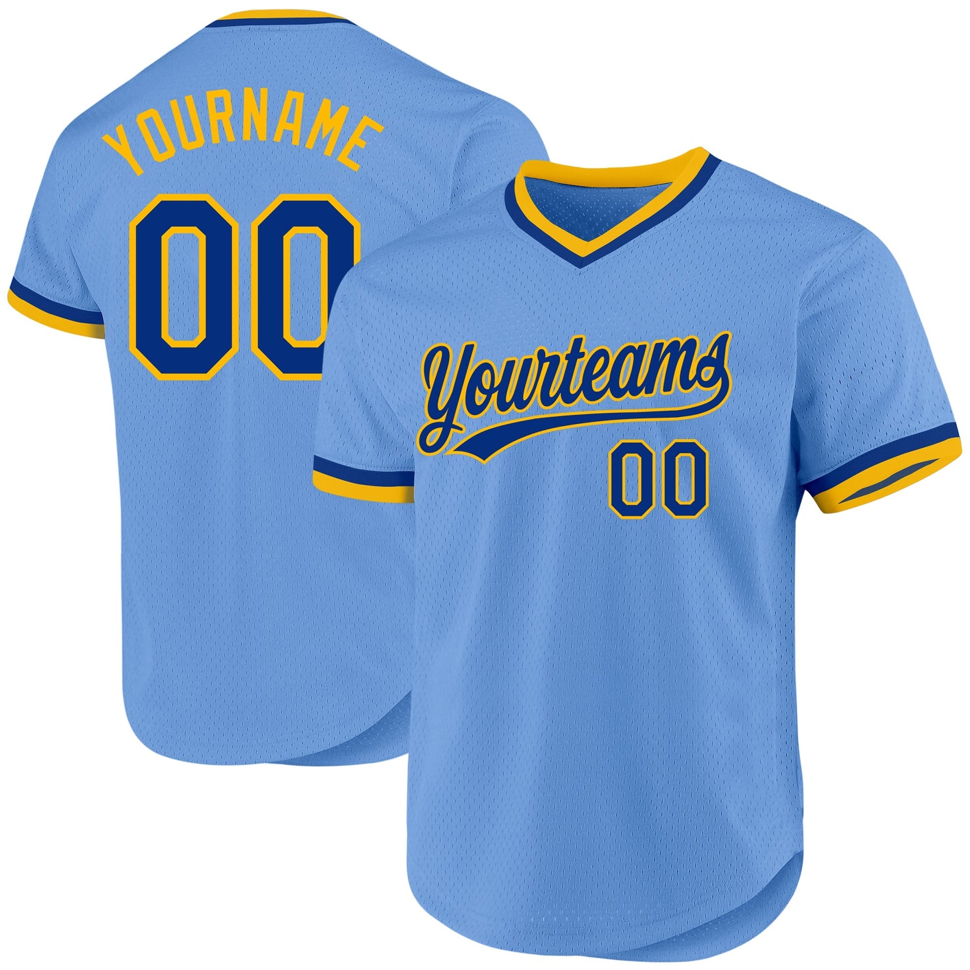Custom Light Blue Royal-Gold Authentic Throwback Baseball Jersey baseball jersey product view 1