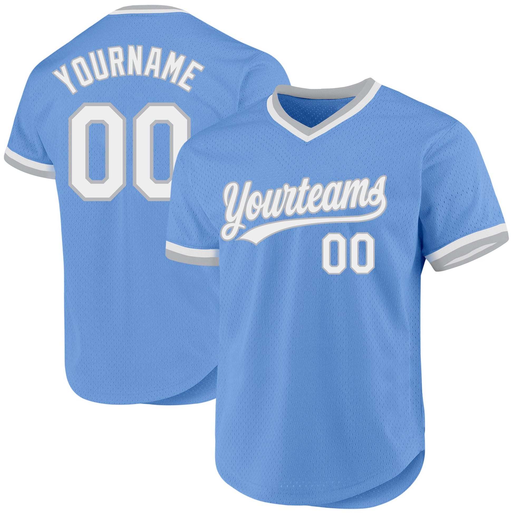 Custom Light Blue White-Gray Authentic Throwback Baseball Jersey baseball jersey product view 1