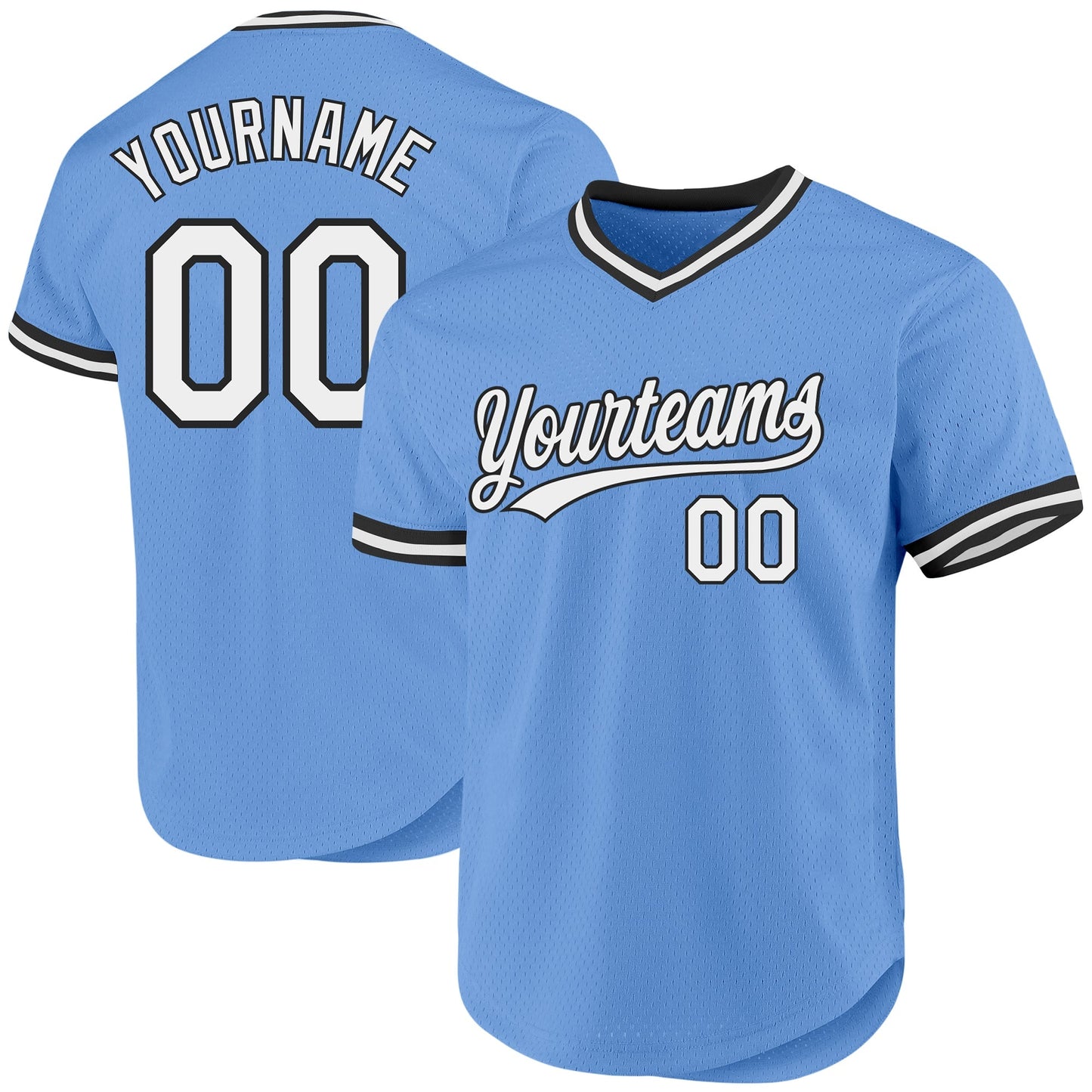 Custom Light Blue White-Black Authentic Throwback Baseball Jersey baseball jersey product view 1