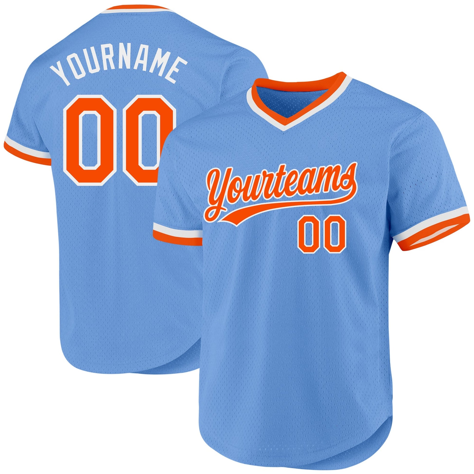 Custom Light Blue Orange-White Authentic Throwback Baseball Jersey baseball jersey product view 1