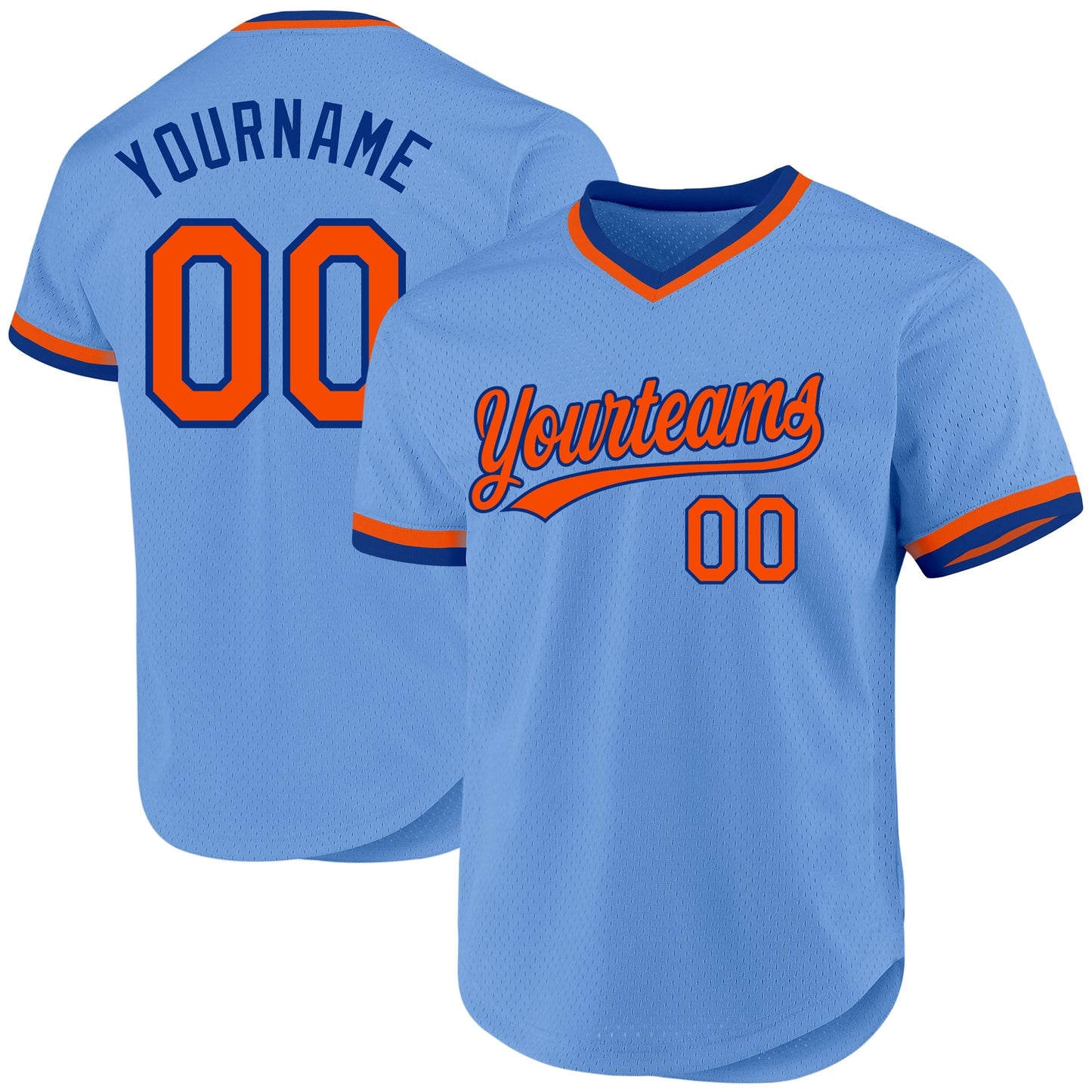 Custom Light Blue Orange-Royal Authentic Throwback Baseball Jersey baseball jersey product view 1