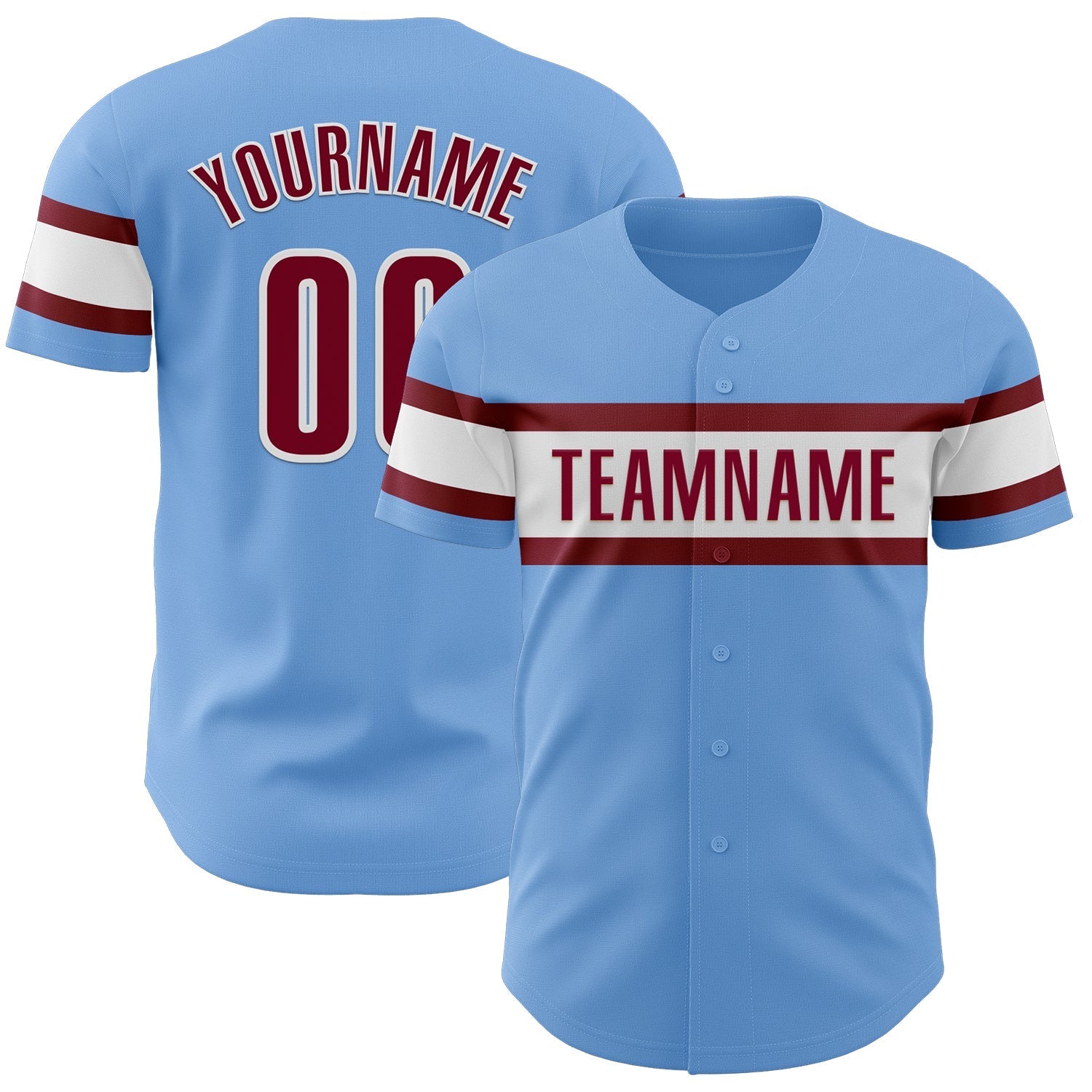 Custom Light Blue Maroon-White Authentic Baseball Jersey baseball jersey product view 1