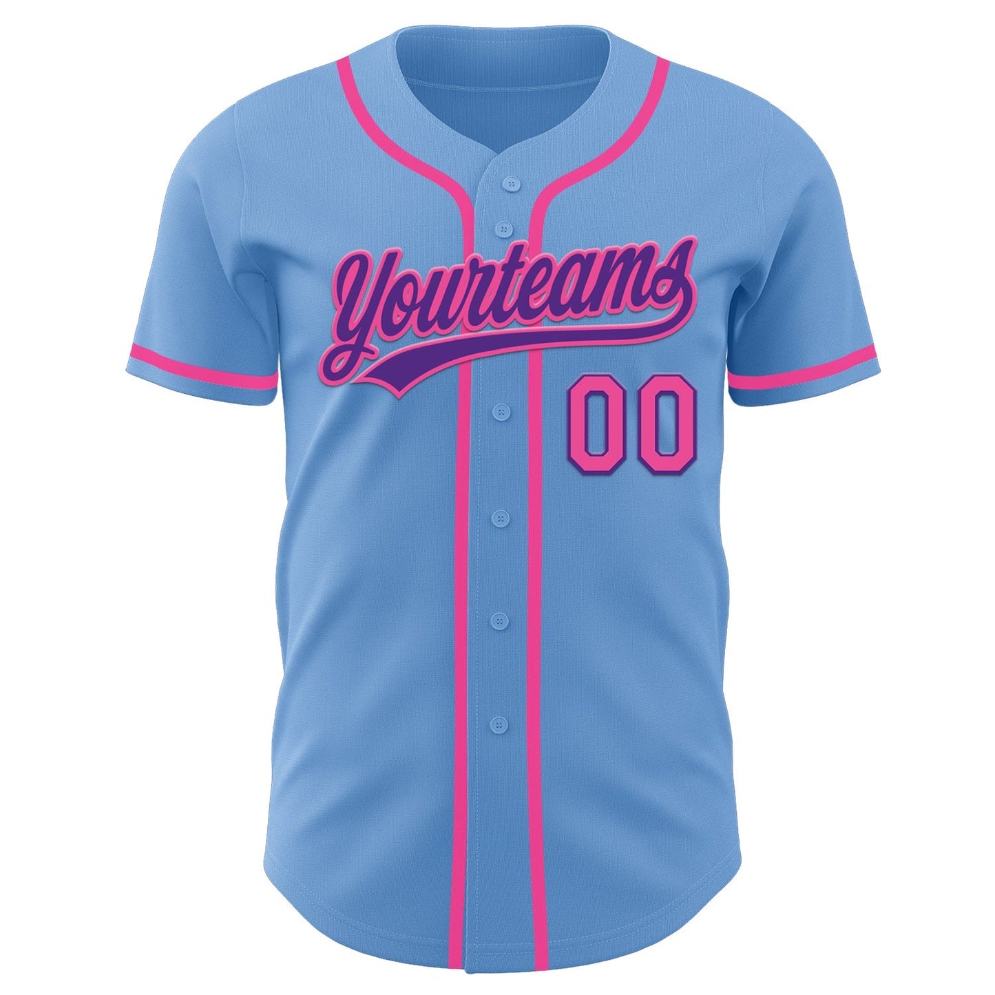 Custom Light Blue Pink-Purple Authentic Baseball Jersey baseball jersey product view 2