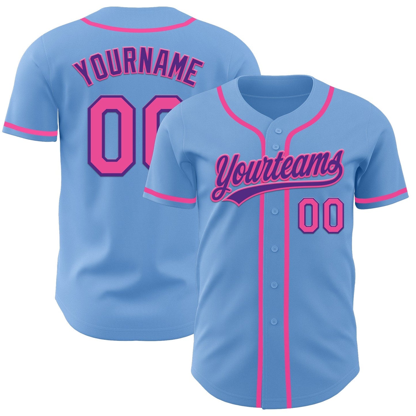 Custom Light Blue Pink-Purple Authentic Baseball Jersey baseball jersey product view 1