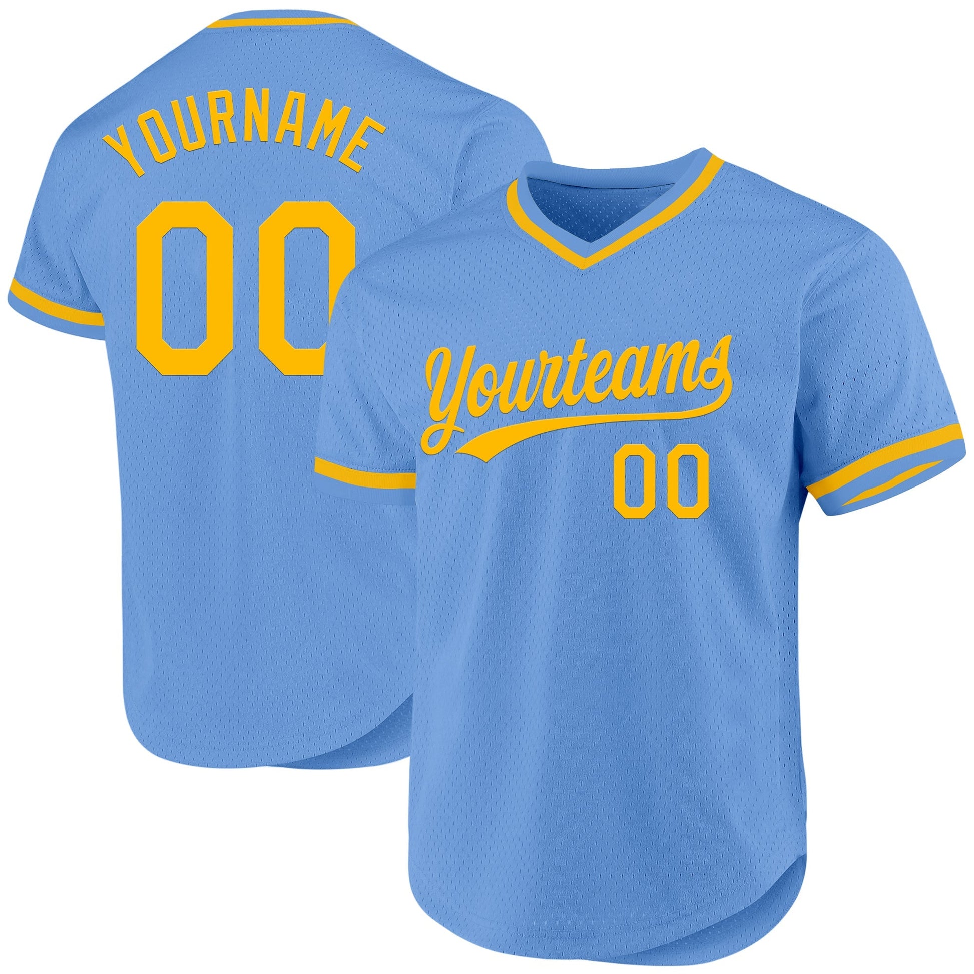 Custom Light Blue Gold Authentic Throwback Baseball Jersey baseball jersey product view 1