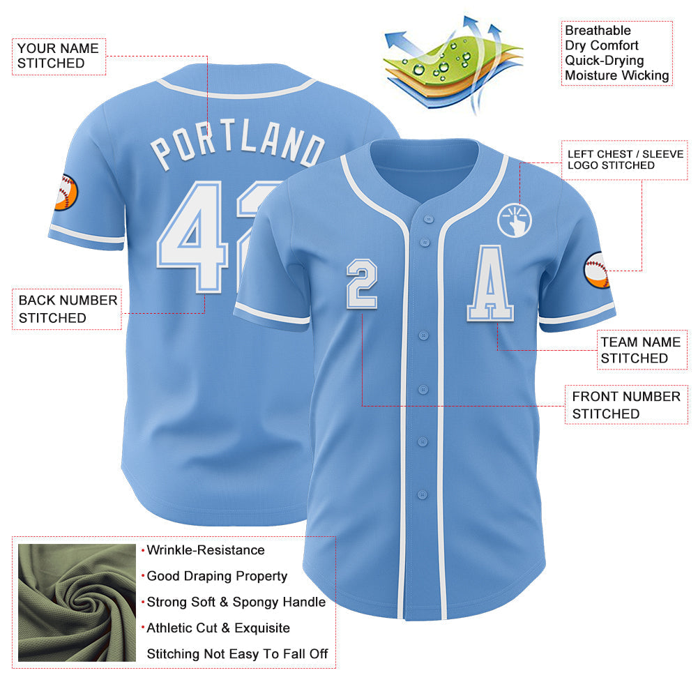 Custom Light Blue White Authentic Baseball Jersey baseball jersey product view 2