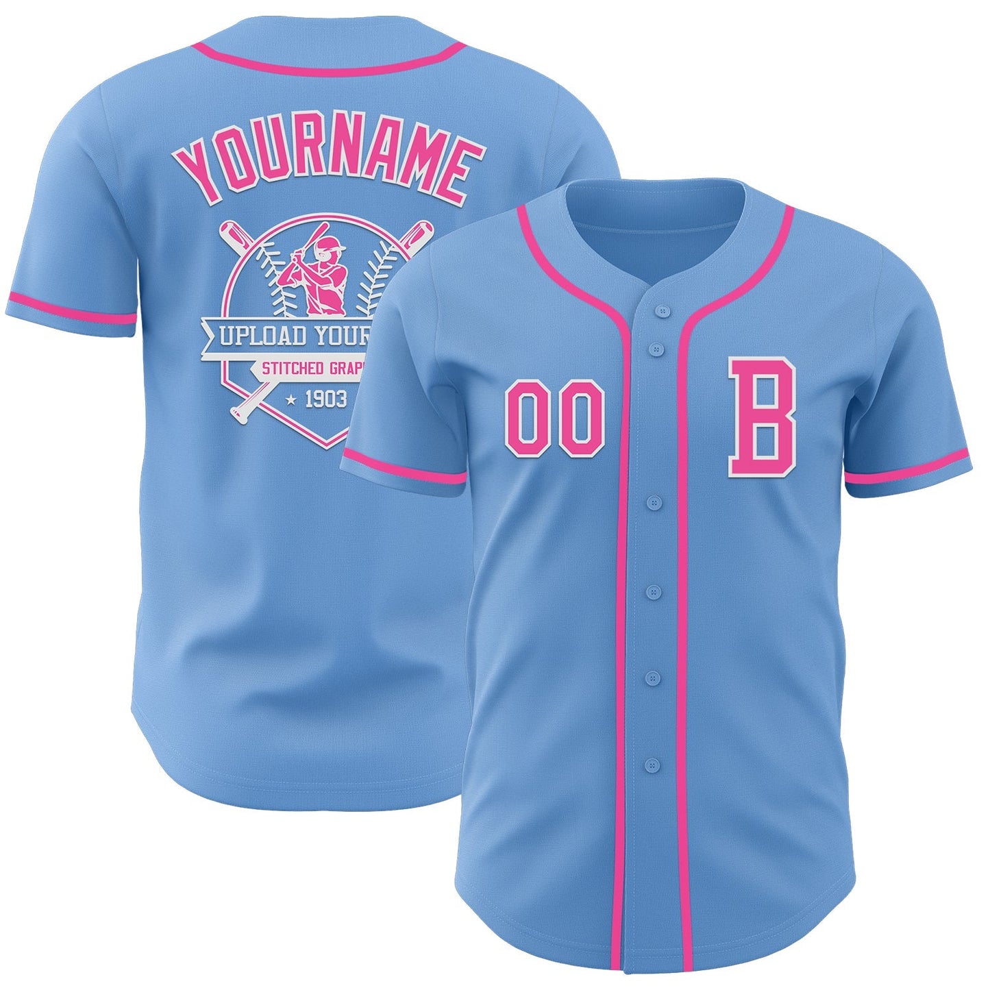 Custom Light Blue Pink-White Authentic Baseball Jersey baseball jersey product view 5