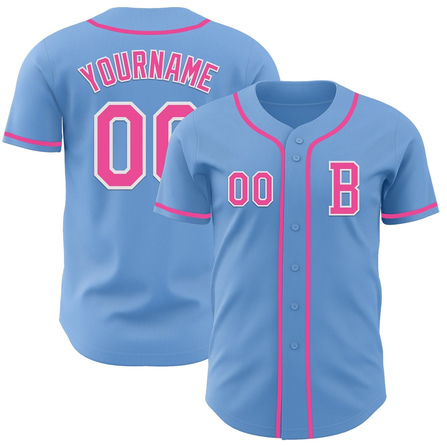 Custom Light Blue Pink-White Authentic Baseball Jersey baseball jersey product view 1